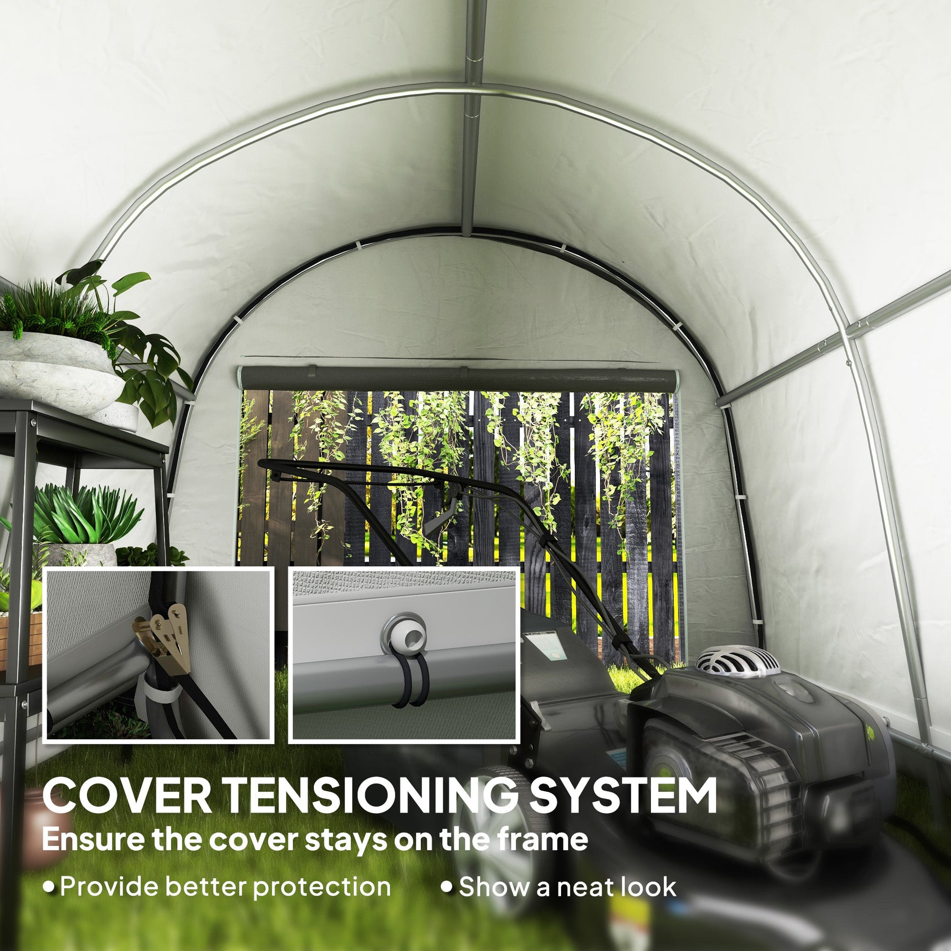10' x 10' Garden Storage Tent, Heavy Duty Outdoor Shed, Waterproof Portable Shed Storage Shelter with Galvanized Steel Frame for Bike, Motorcycle, Garden Tools, Light Grey