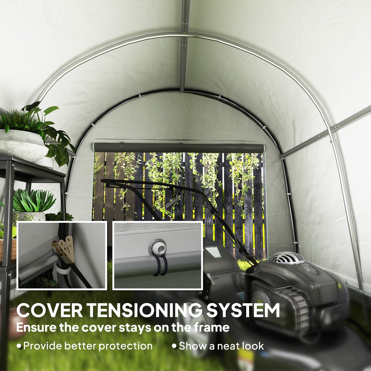 10' x 10' Garden Storage Tent, Heavy Duty Outdoor Shed, Waterproof Portable Shed Storage Shelter with Galvanized Steel Frame for Bike, Motorcycle, Garden Tools, Light Grey
