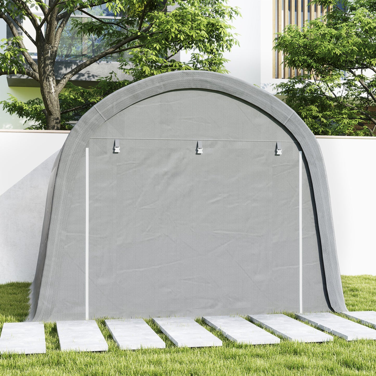 10' x 10' Garden Storage Tent, Heavy Duty Outdoor Shed, Waterproof Portable Shed Storage Shelter with Galvanized Steel Frame for Bike, Motorcycle, Garden Tools, Light Grey