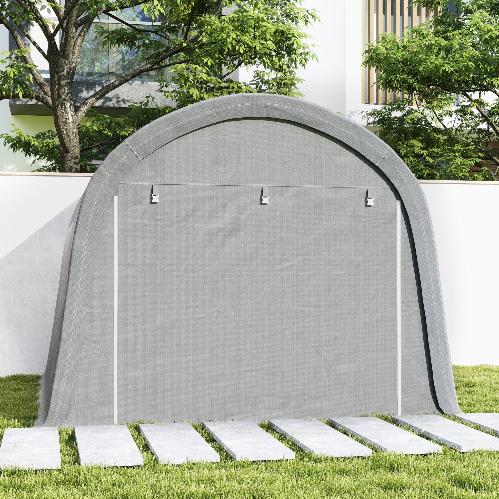 10' x 10' Garden Storage Tent, Heavy Duty Outdoor Shed, Waterproof Portable Shed Storage Shelter with Galvanized Steel Frame for Bike, Motorcycle, Garden Tools, Light Grey