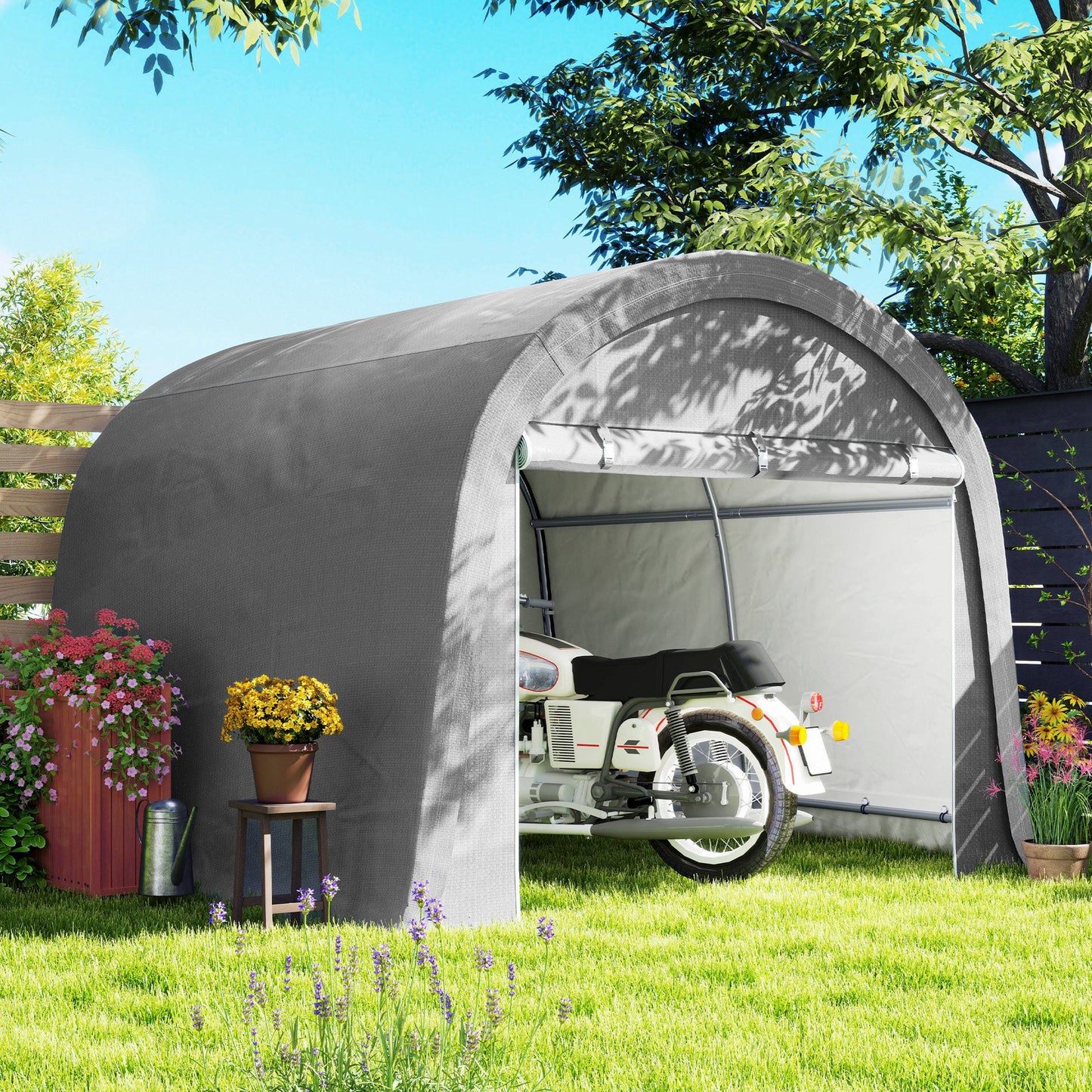 10' x 10' Garden Storage Tent, Heavy Duty Outdoor Shed, Waterproof Portable Shed Storage Shelter with Galvanized Steel Frame for Bike, Motorcycle, Garden Tools, Light Grey