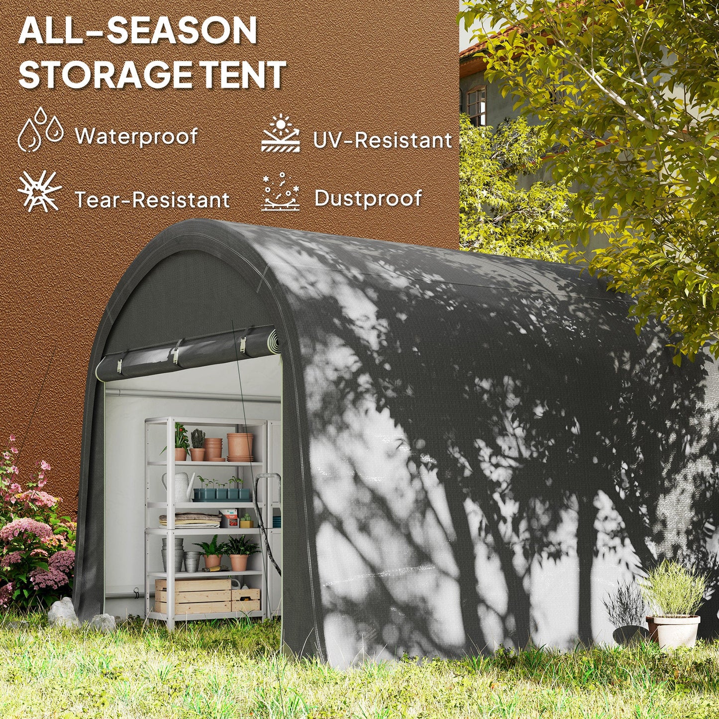 10' x 10' Garden Storage Tent, Heavy Duty Outdoor Shed, Waterproof Portable Shed Storage Shelter with Galvanized Steel Frame for Bike, Motorcycle, Garden Tools, Light Grey