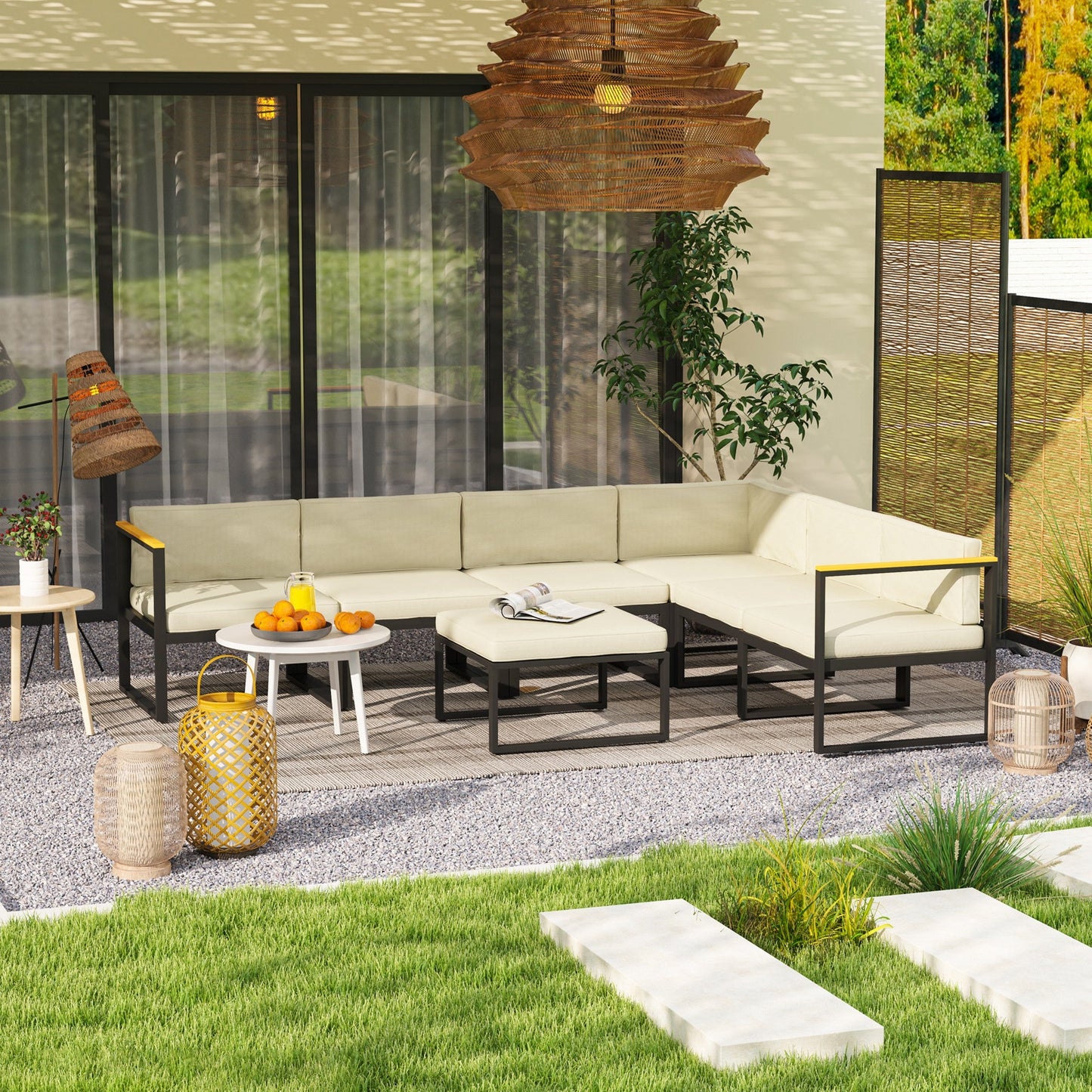 Patio Chair Cushions for Rattan Furniture, 14 Piece Outdoor Seat Cushions Pad for Patio Conversation Set, 7 Seat Cushions and 7 Back Cushions, Cream White