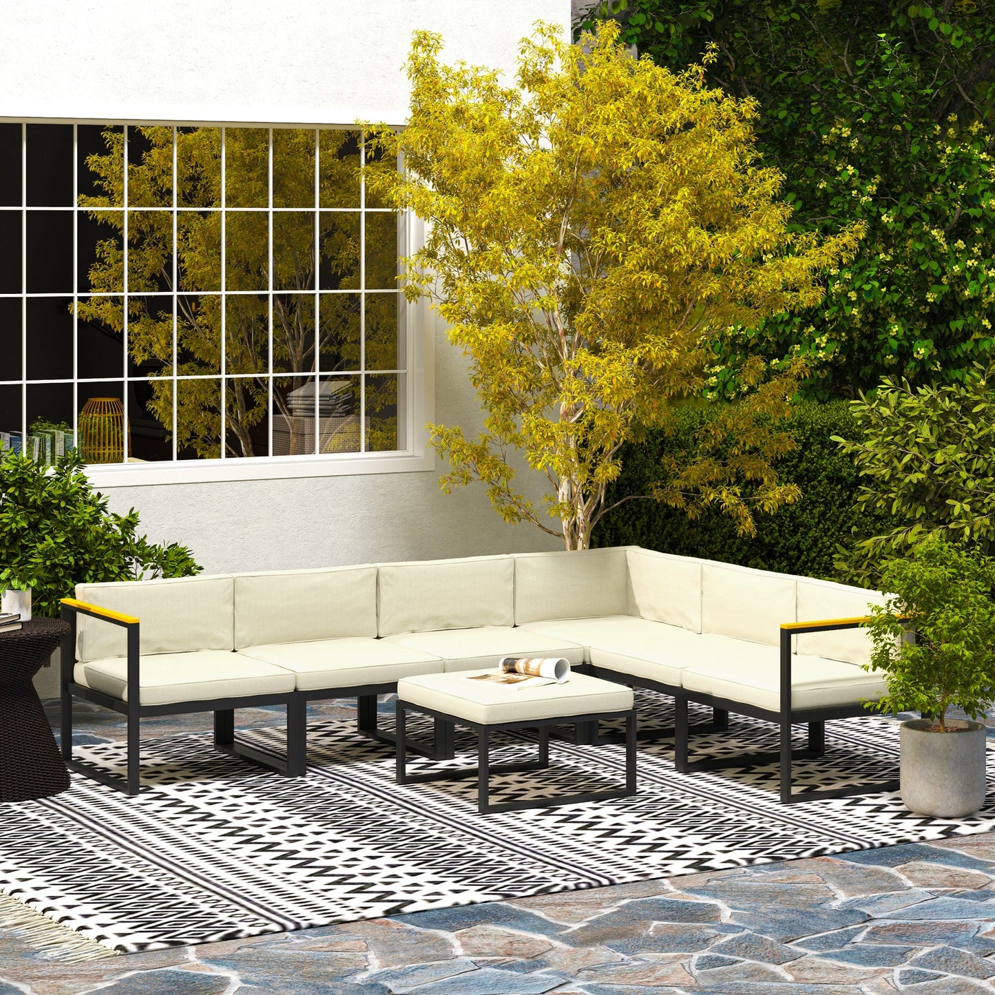 Patio Chair Cushions for Rattan Furniture, 14 Piece Outdoor Seat Cushions Pad for Patio Conversation Set, 7 Seat Cushions and 7 Back Cushions, Cream White
