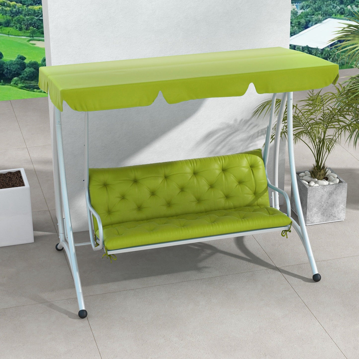Porch Swing Cushion Garden Bench Cushion with Backrest, Non-Slip 3-Seater Thick Pad, Swing Chair Mat Replacement for Indoor and Outdoor, 59.1" x 38.6", Light Green