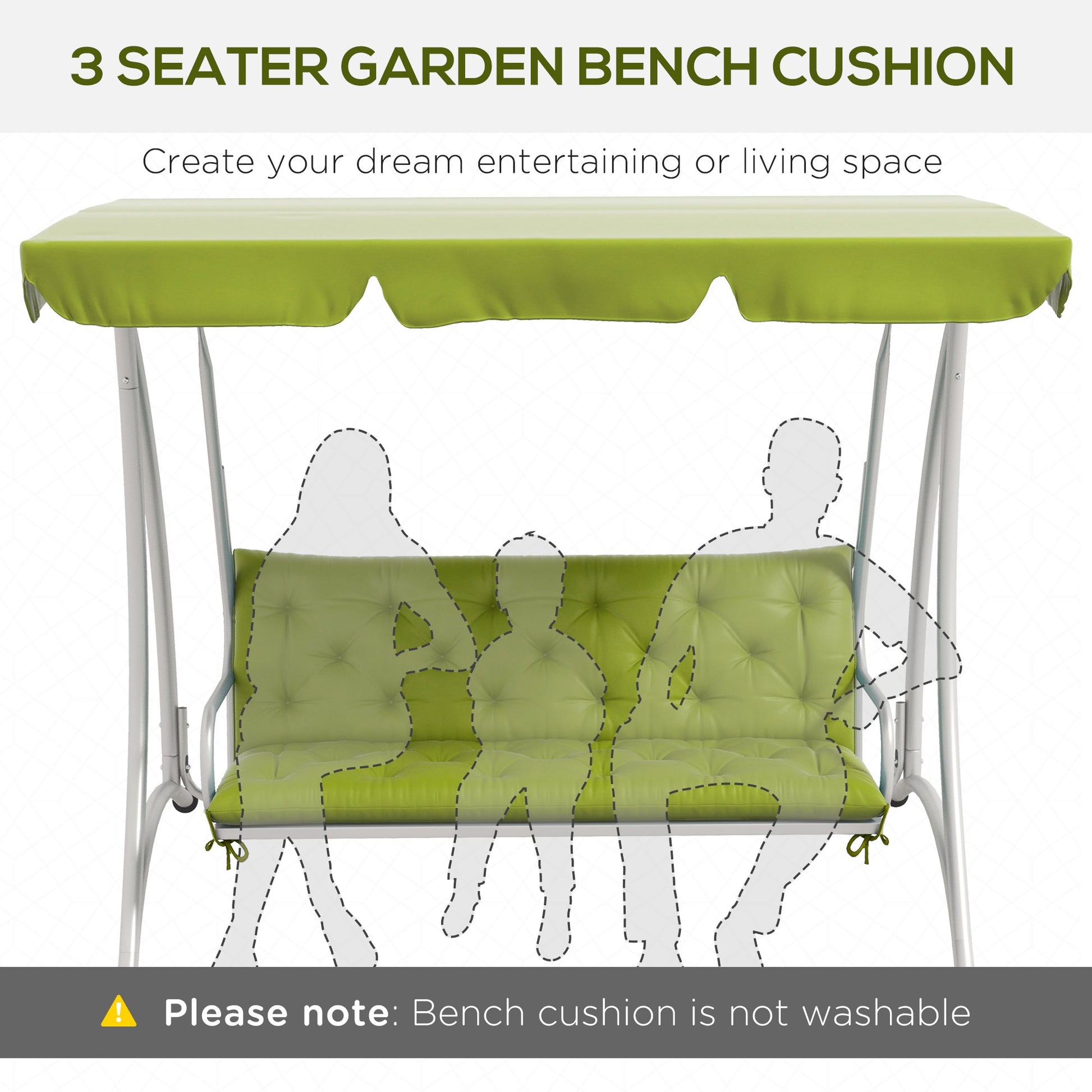 Porch Swing Cushion Garden Bench Cushion with Backrest, Non-Slip 3-Seater Thick Pad, Swing Chair Mat Replacement for Indoor and Outdoor, 59.1" x 38.6", Light Green