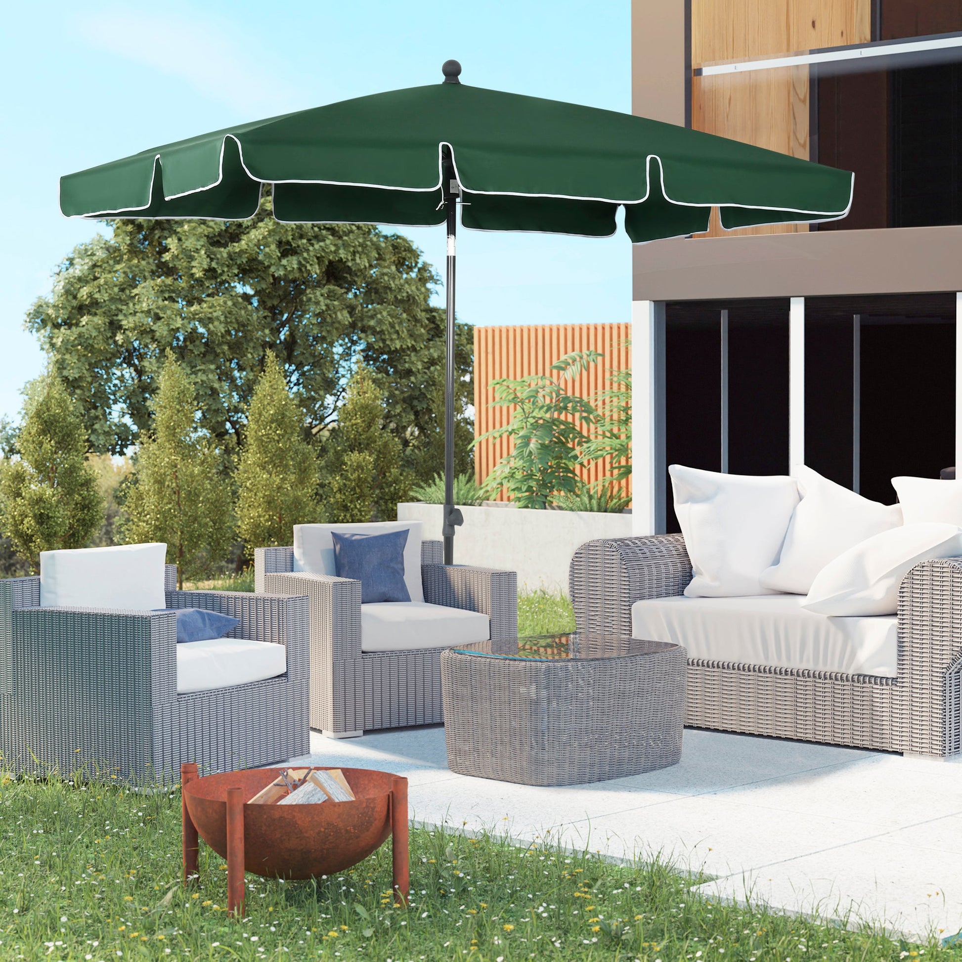 6.5x4ft Rectangle Patio Umbrella Aluminum Tilt Adjustable Garden Parasol Sun Shade Outdoor Canopy Green