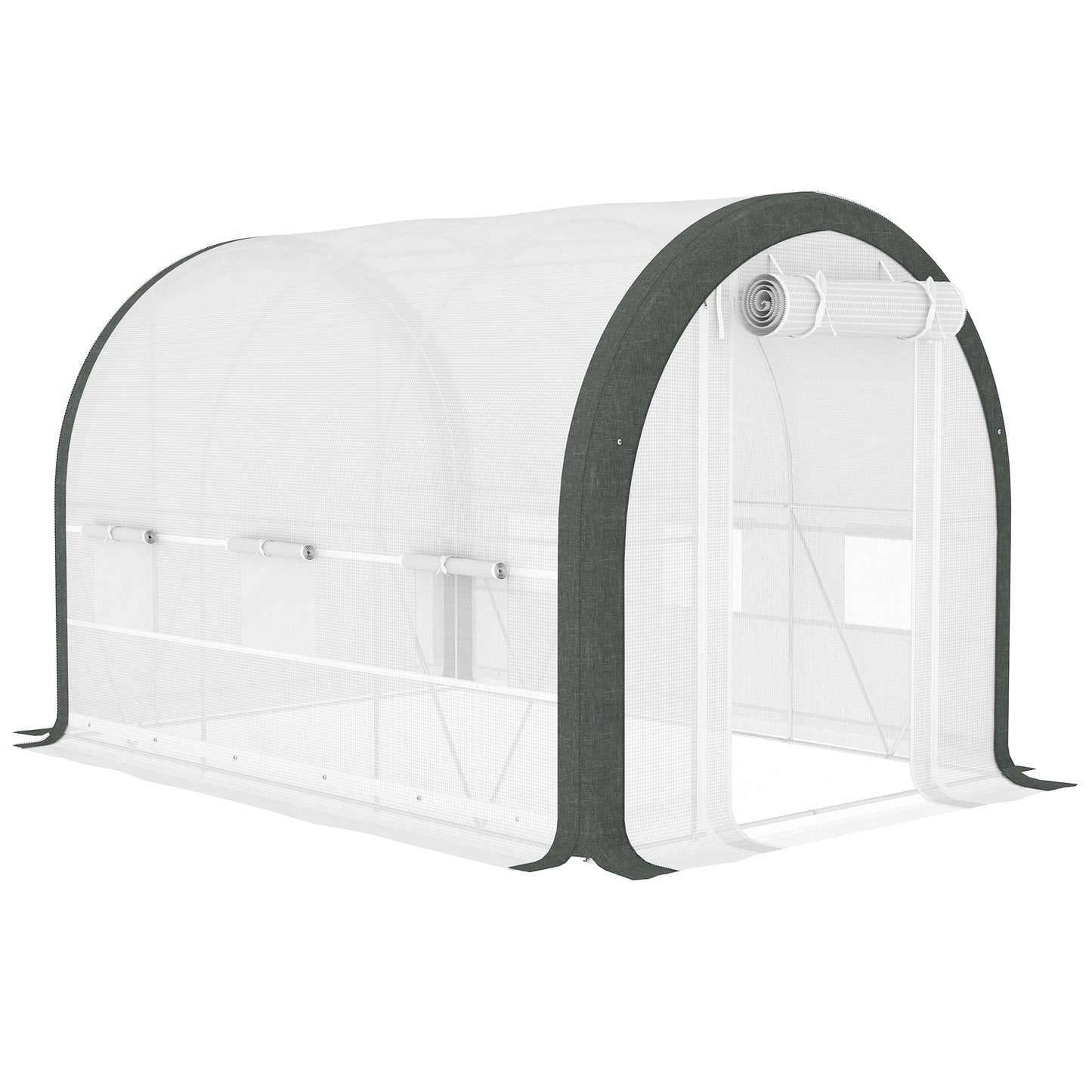 10'x6.6'x6.6' Walk-in Tunnel Greenhouse with Zipped Roll Up Mesh Door, 6 Mesh Windows, Plant Hot House Tent with PE Cover, 6 Plant Labels Gloves, White