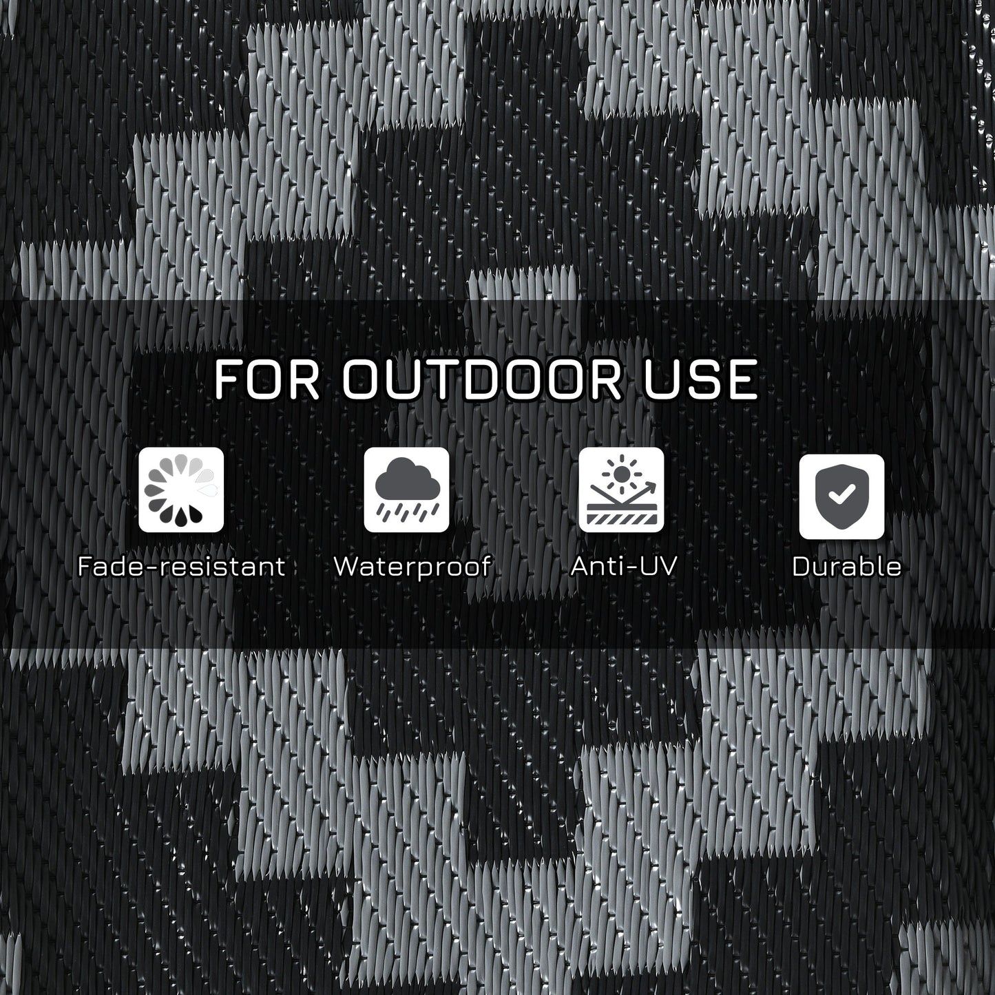 Portable Outdoor Rug with Carry Bag, 8' x 10' Reversible Mat, Waterproof Plastic Straw RV Rug for Backyard, Deck, Picnic, Beach, Camping, Black and Grey Geometric