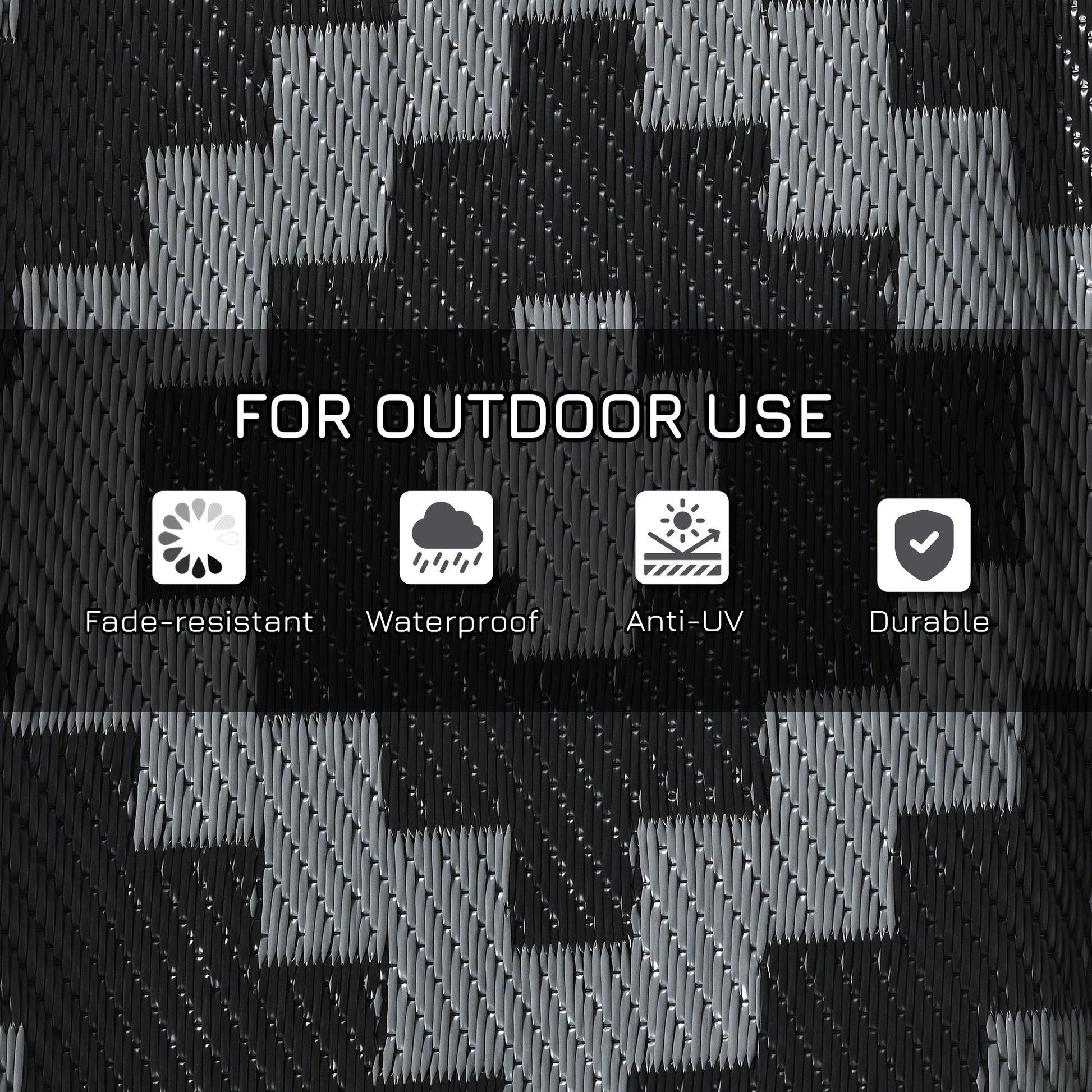 Portable Outdoor Rug with Carry Bag, 8' x 10' Reversible Mat, Waterproof Plastic Straw RV Rug for Backyard, Deck, Picnic, Beach, Camping, Black and Grey Geometric