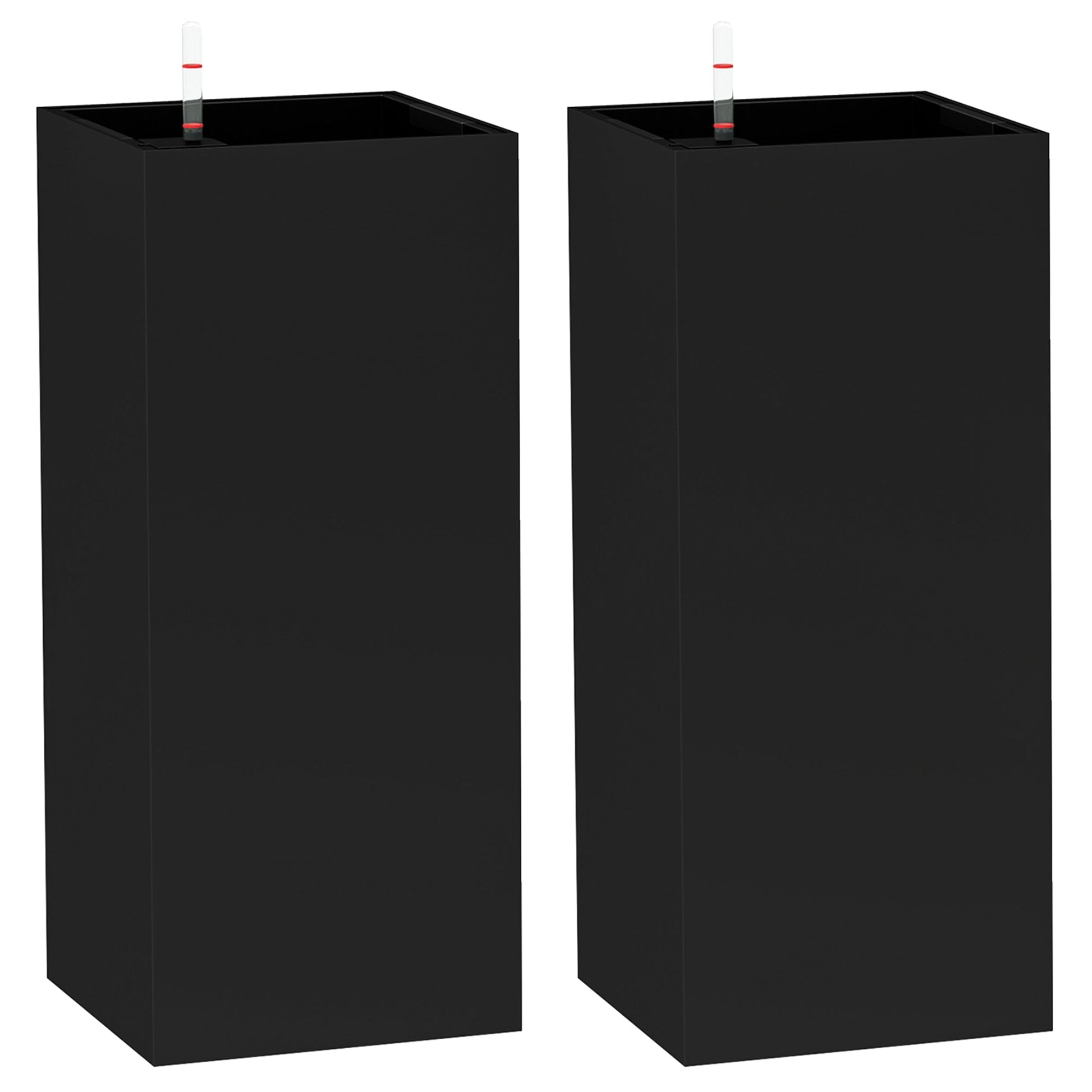 2 Pack Planter Box, 26 Inch Plastic Planter Pots with Water Level Indicator, Flower Pots with Drainage Hole and Drain Plug for Indoor Outdoor, Black