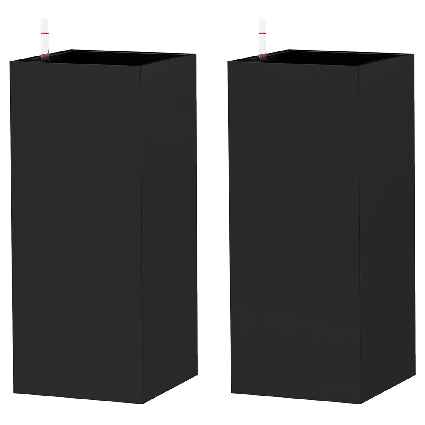 2 Pack Planter Box, 26 Inch Plastic Planter Pots with Water Level Indicator, Flower Pots with Drainage Hole and Drain Plug for Indoor Outdoor, Black