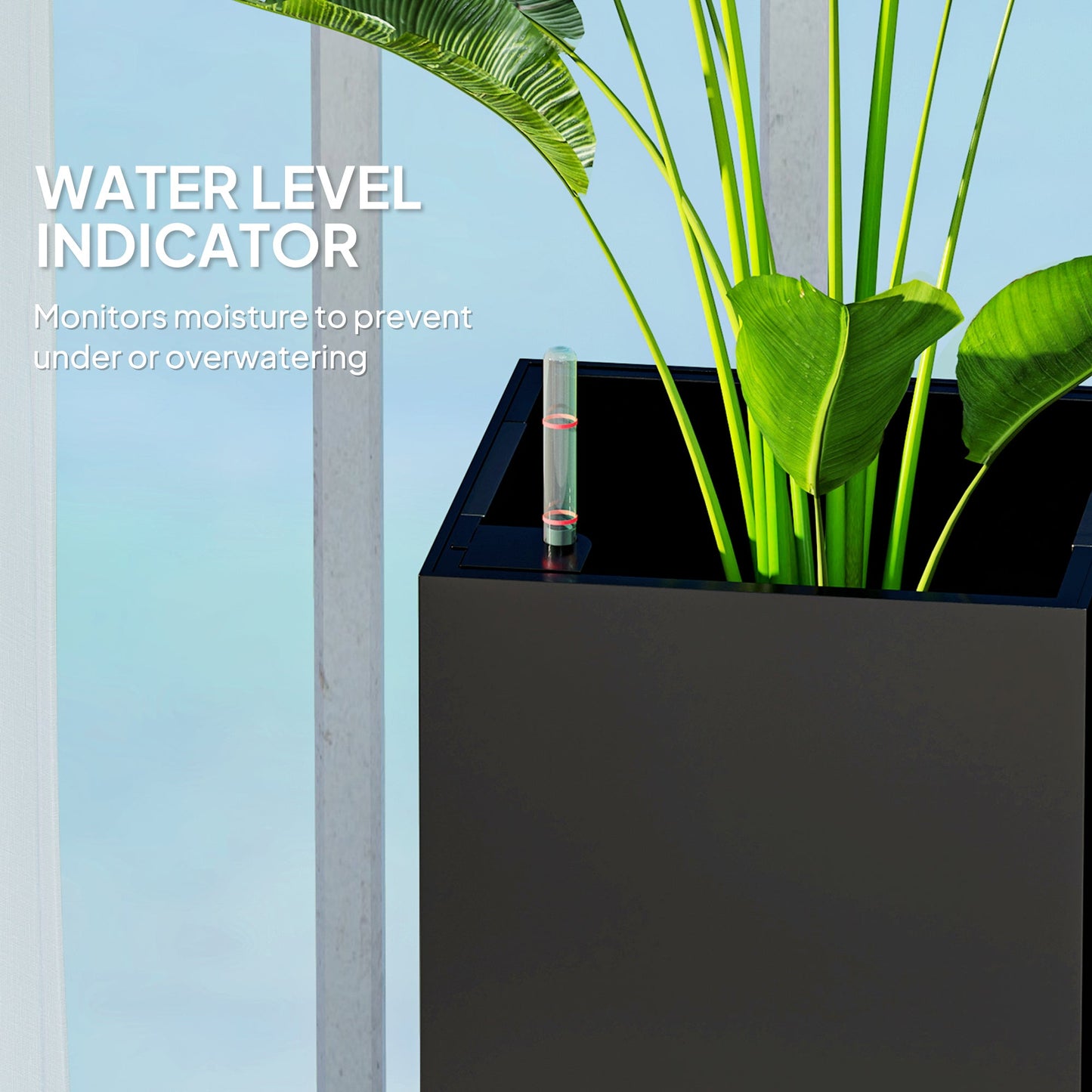 2 Pack Planter Box, 26 Inch Plastic Planter Pots with Water Level Indicator, Flower Pots with Drainage Hole and Drain Plug for Indoor Outdoor, Black