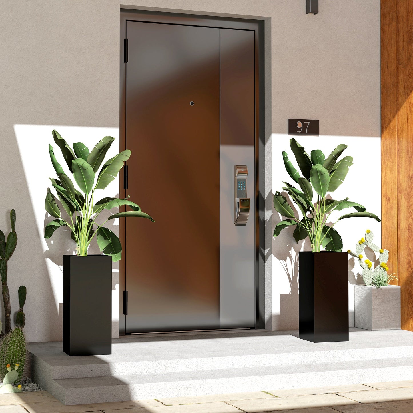 2 Pack Planter Box, 26 Inch Plastic Planter Pots with Water Level Indicator, Flower Pots with Drainage Hole and Drain Plug for Indoor Outdoor, Black