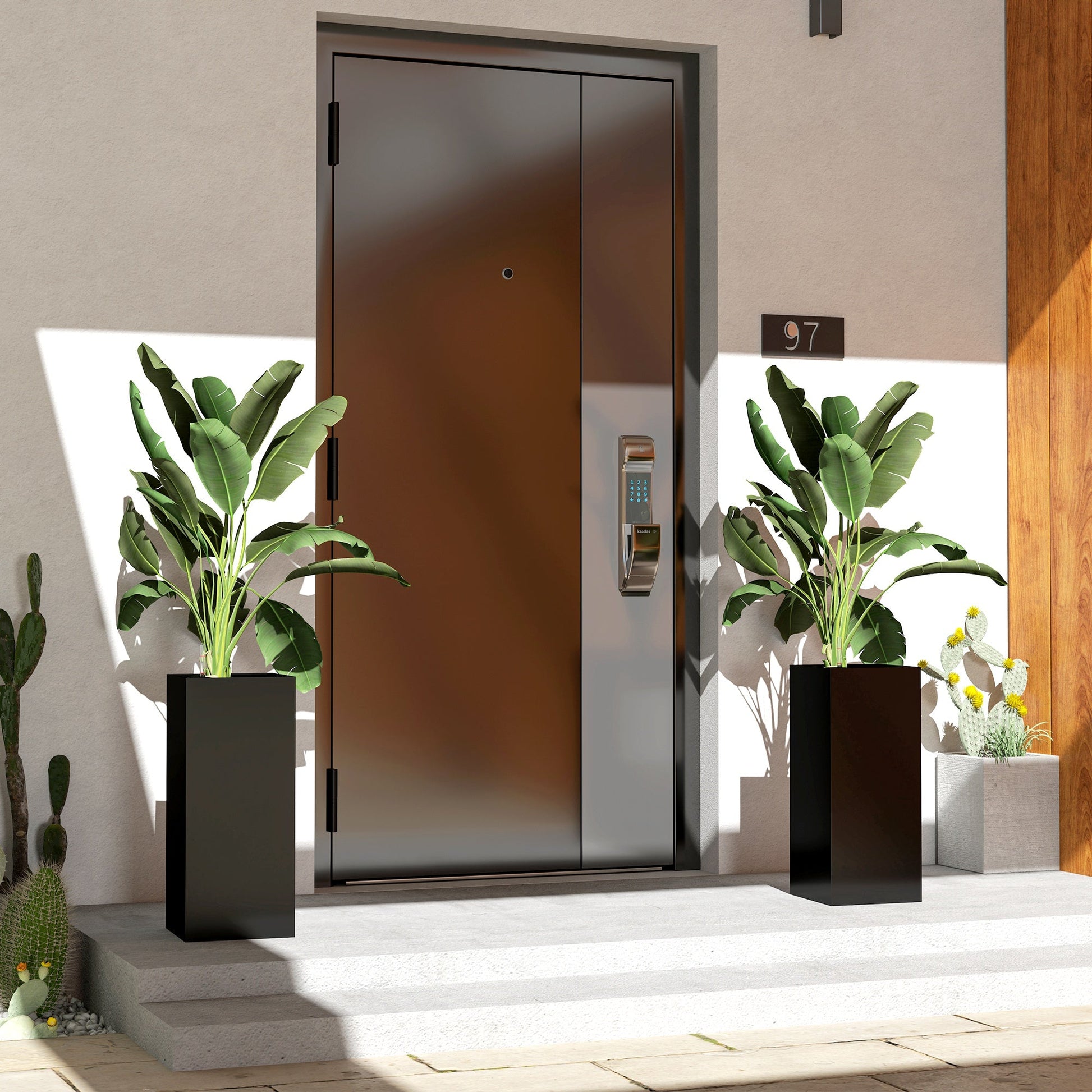 2 Pack Planter Box, 26 Inch Plastic Planter Pots with Water Level Indicator, Flower Pots with Drainage Hole and Drain Plug for Indoor Outdoor, Black