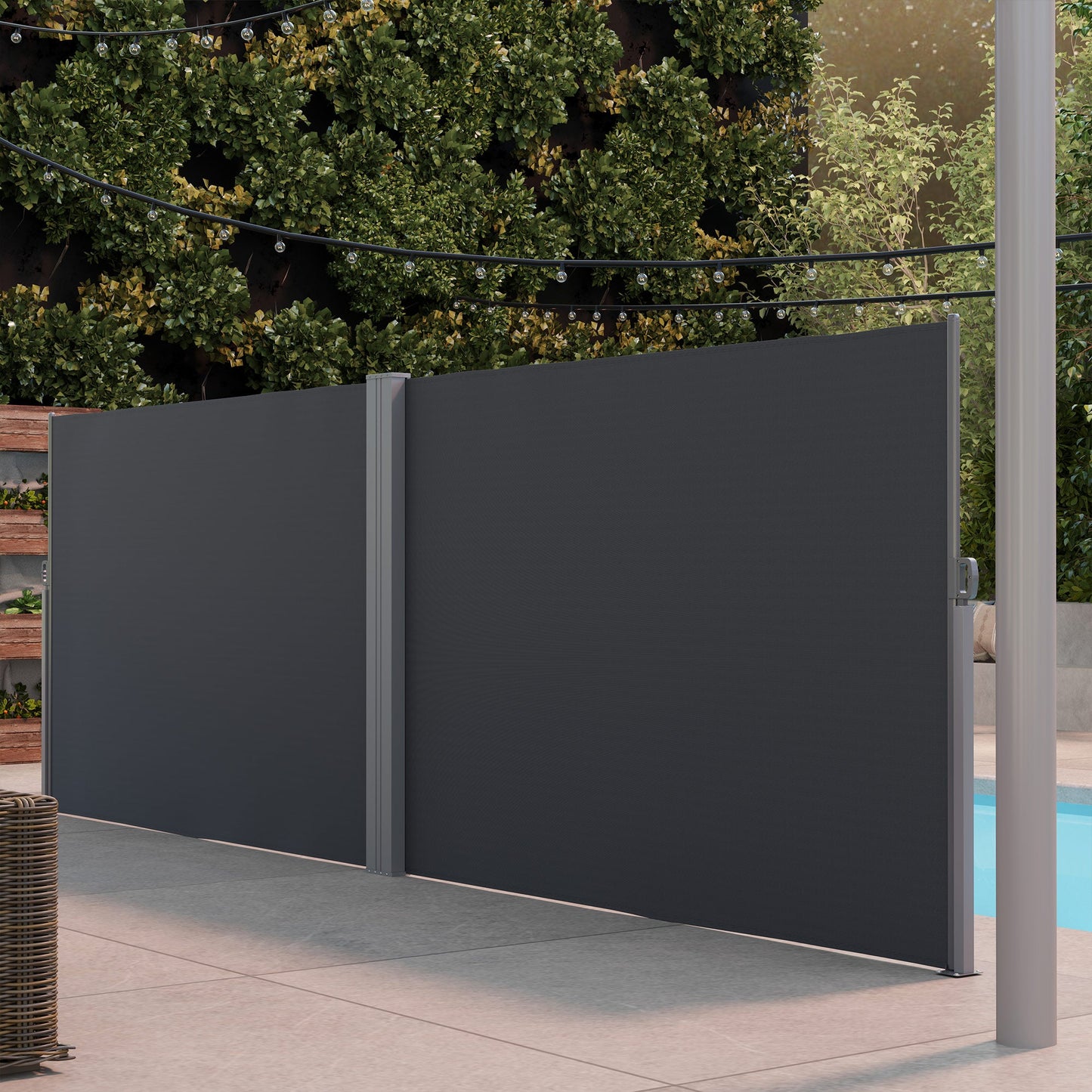 Patio Retractable Double Side Awning, 79"x236" Outdoor Privacy Screen, UV Resistant, Waterproof Room Divider Sun Shade Wind Screen for Garden, Balcony, Charcoal Grey