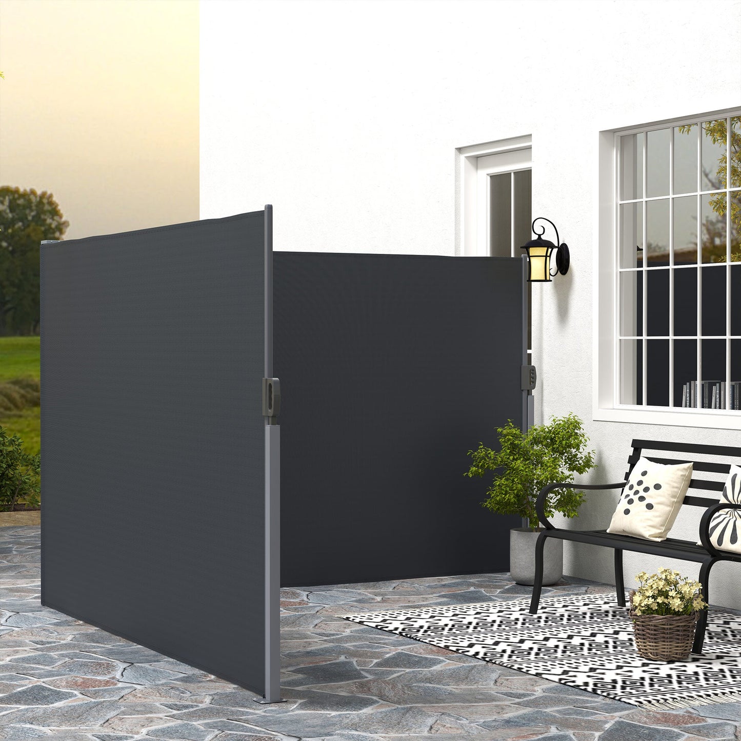 Patio Retractable Double Side Awning, 79"x236" Outdoor Privacy Screen, UV Resistant, Waterproof Room Divider Sun Shade Wind Screen for Garden, Balcony, Charcoal Grey