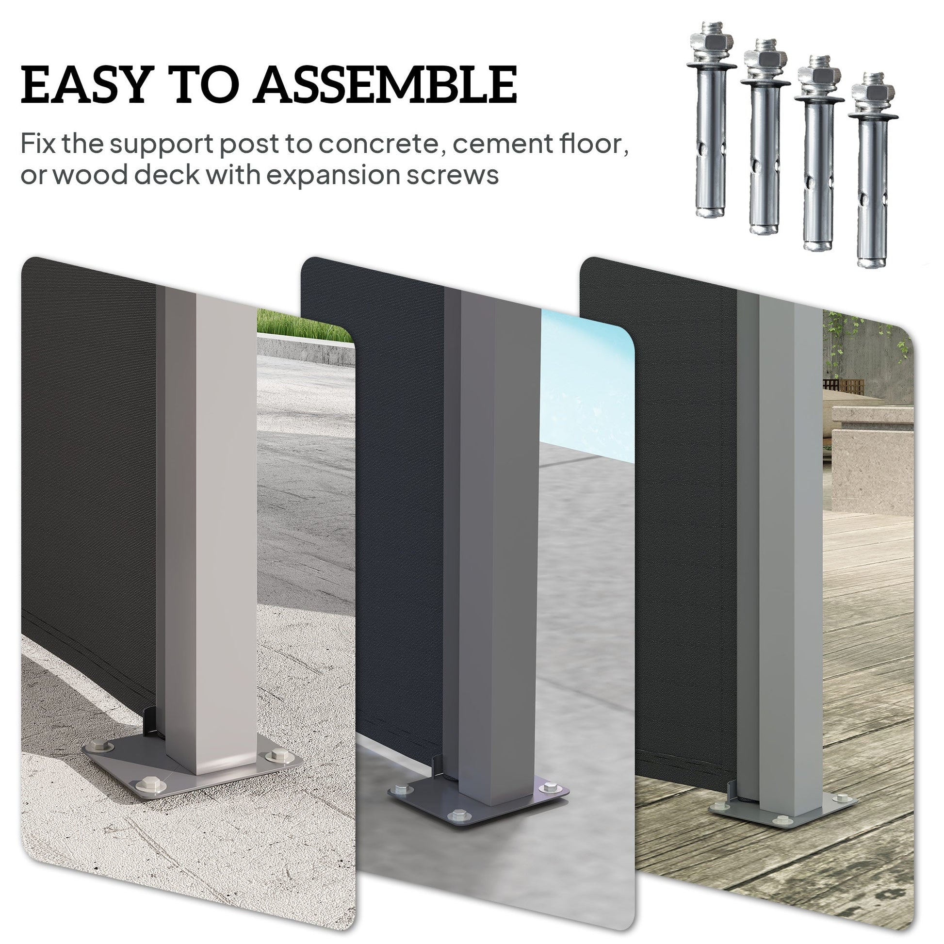 Patio Retractable Double Side Awning, 79"x236" Outdoor Privacy Screen, UV Resistant, Waterproof Room Divider Sun Shade Wind Screen for Garden, Balcony, Charcoal Grey
