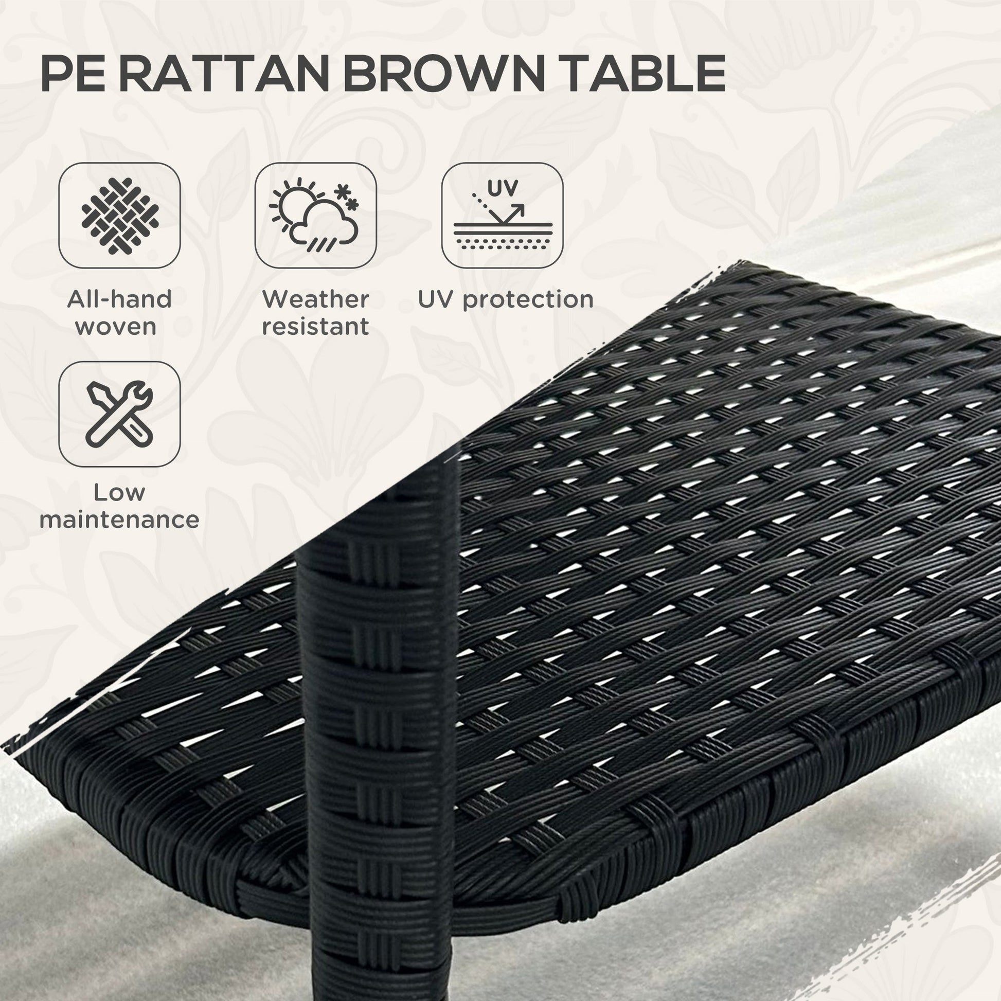 20" Patio Wicker Coffee Table, Outdoor PE Rattan Two-tier Side Table with Glass Top, for Patio, Garden, Balcony, Black