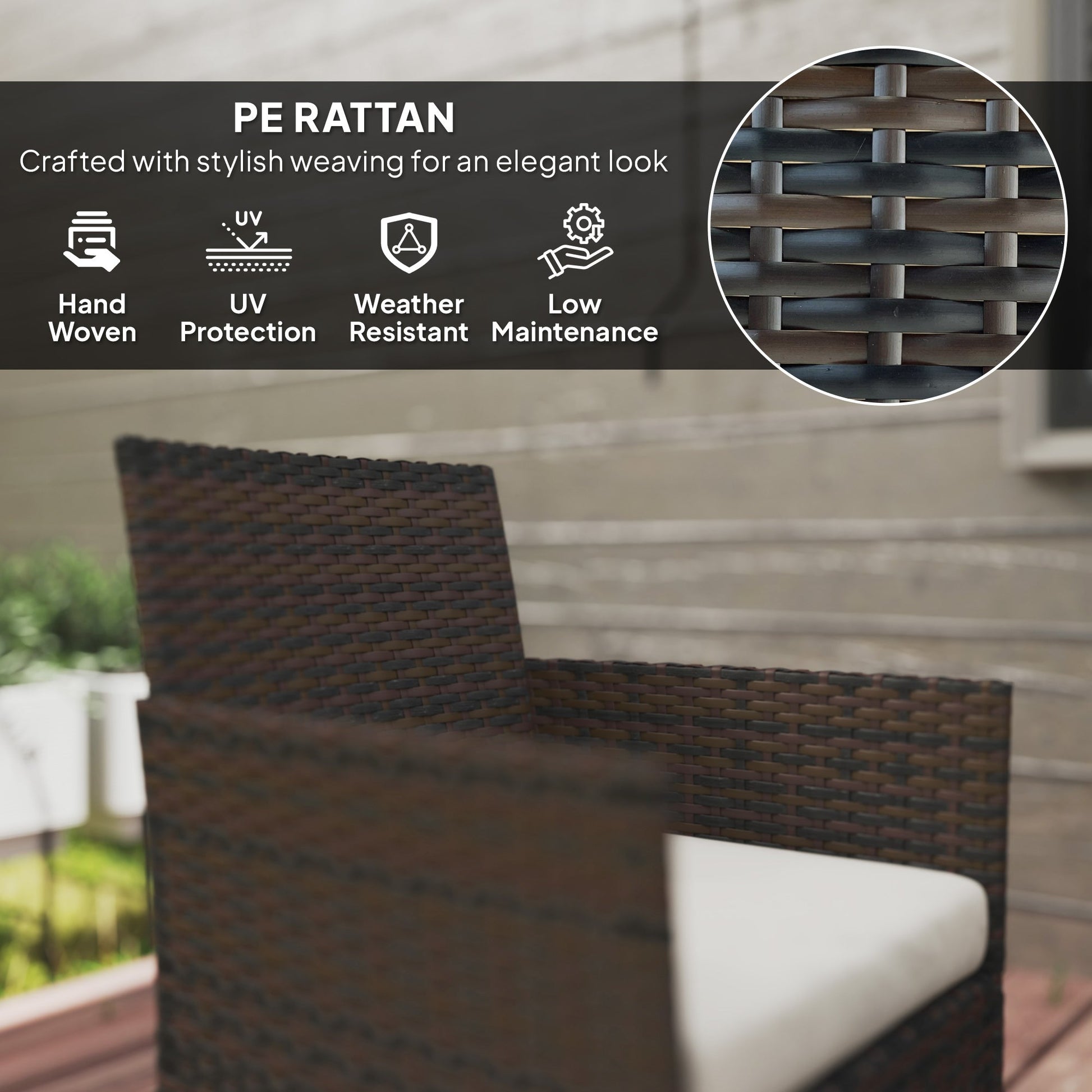 3 Pieces Wicker Patio Furniture Set, Rattan Bistro Set with 2 Patio Chairs, 2-Tier Square Glass Table, Cushions, Outdoor Conversation Furniture for Porch, Balcony, Beige