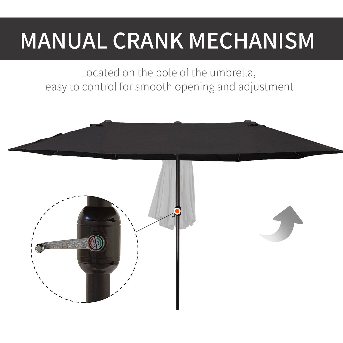 15ft Double-sided Patio Umbrella with Twin Canopy, Extra Large Outdoor Parasol with Crank for Pool, Deck, Market, Black