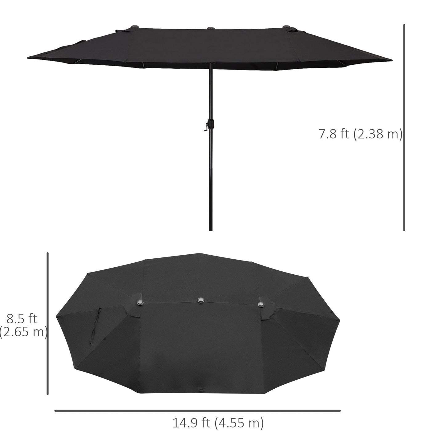 15ft Double-sided Patio Umbrella with Twin Canopy, Extra Large Outdoor Parasol with Crank for Pool, Deck, Market, Black