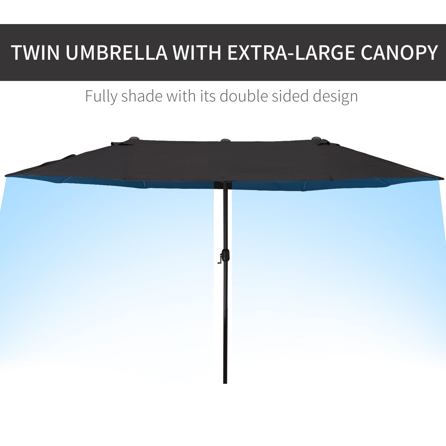15ft Double-sided Patio Umbrella with Twin Canopy, Extra Large Outdoor Parasol with Crank for Pool, Deck, Market, Black