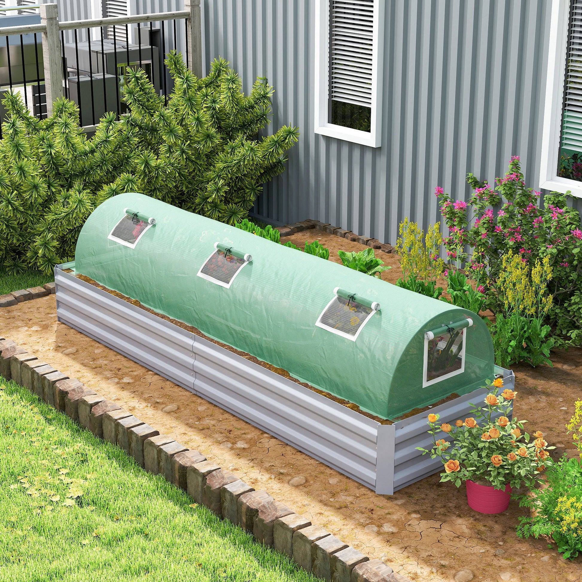 10' x 3' x 2' Portable Mini Greenhouse, Tunnel Growing Tent Plants Flower Warm House with 5 Mesh Windows and Steel Frame, for Garden, Patio, Backyard, Green