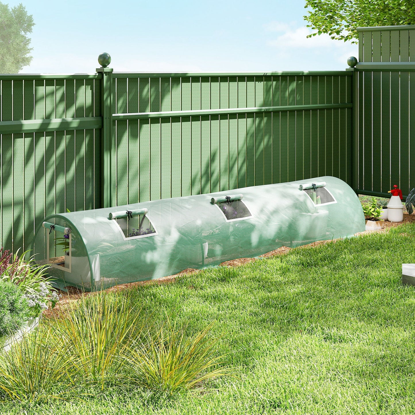 10' x 3' x 2' Portable Mini Greenhouse, Tunnel Growing Tent Plants Flower Warm House with 5 Mesh Windows and Steel Frame, for Garden, Patio, Backyard, Green