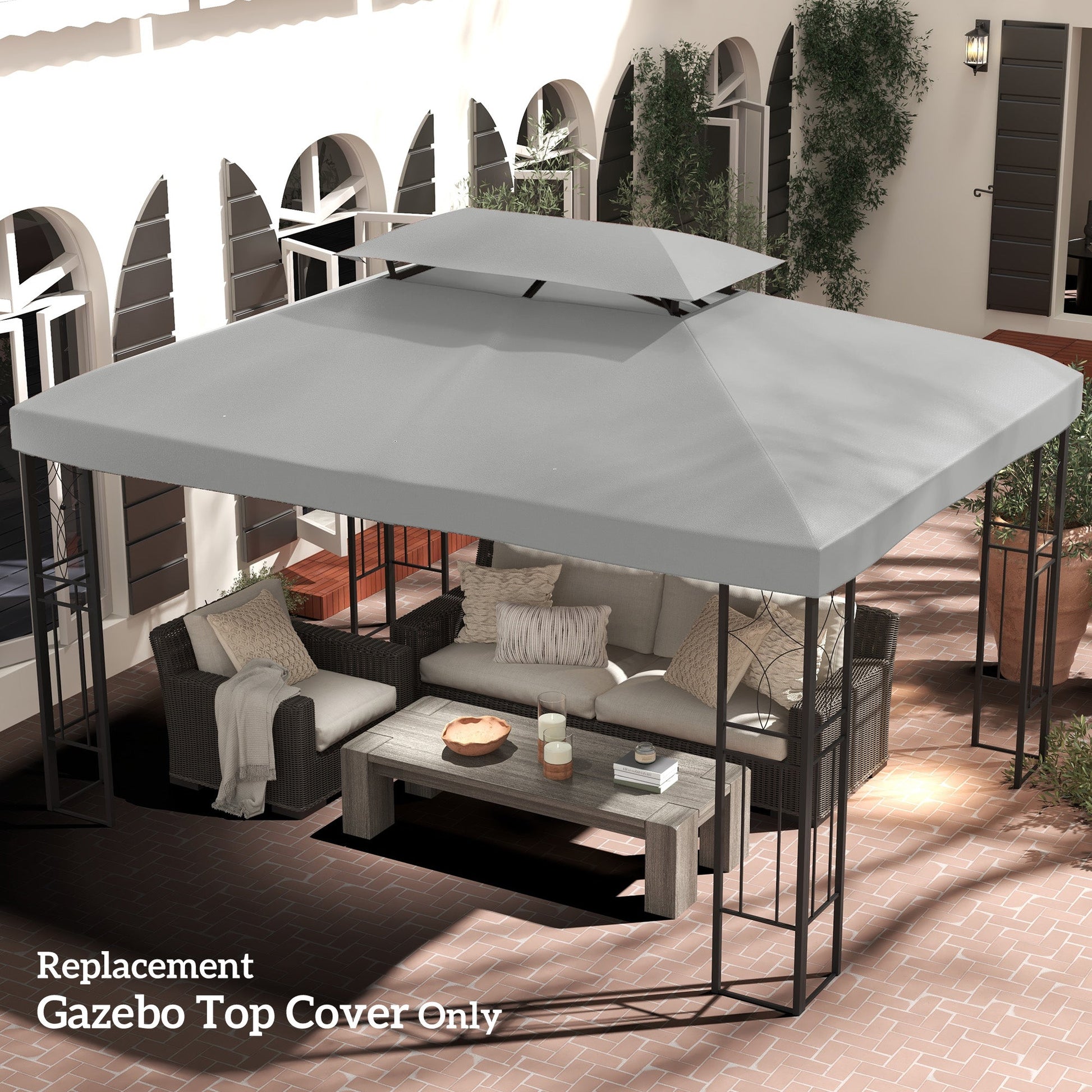 13.1' x 9.8' Gazebo Replacement Canopy 2 Tier Top UV Cover Pavilion Garden Patio Outdoor, Light Grey (TOP ONLY)