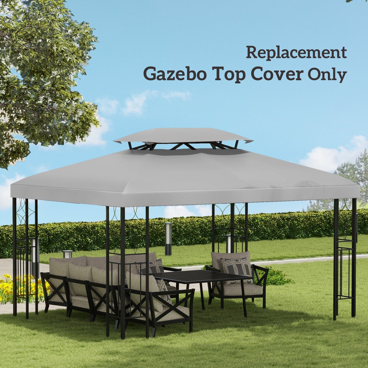 13.1' x 9.8' Gazebo Replacement Canopy 2 Tier Top UV Cover Pavilion Garden Patio Outdoor, Light Grey (TOP ONLY)