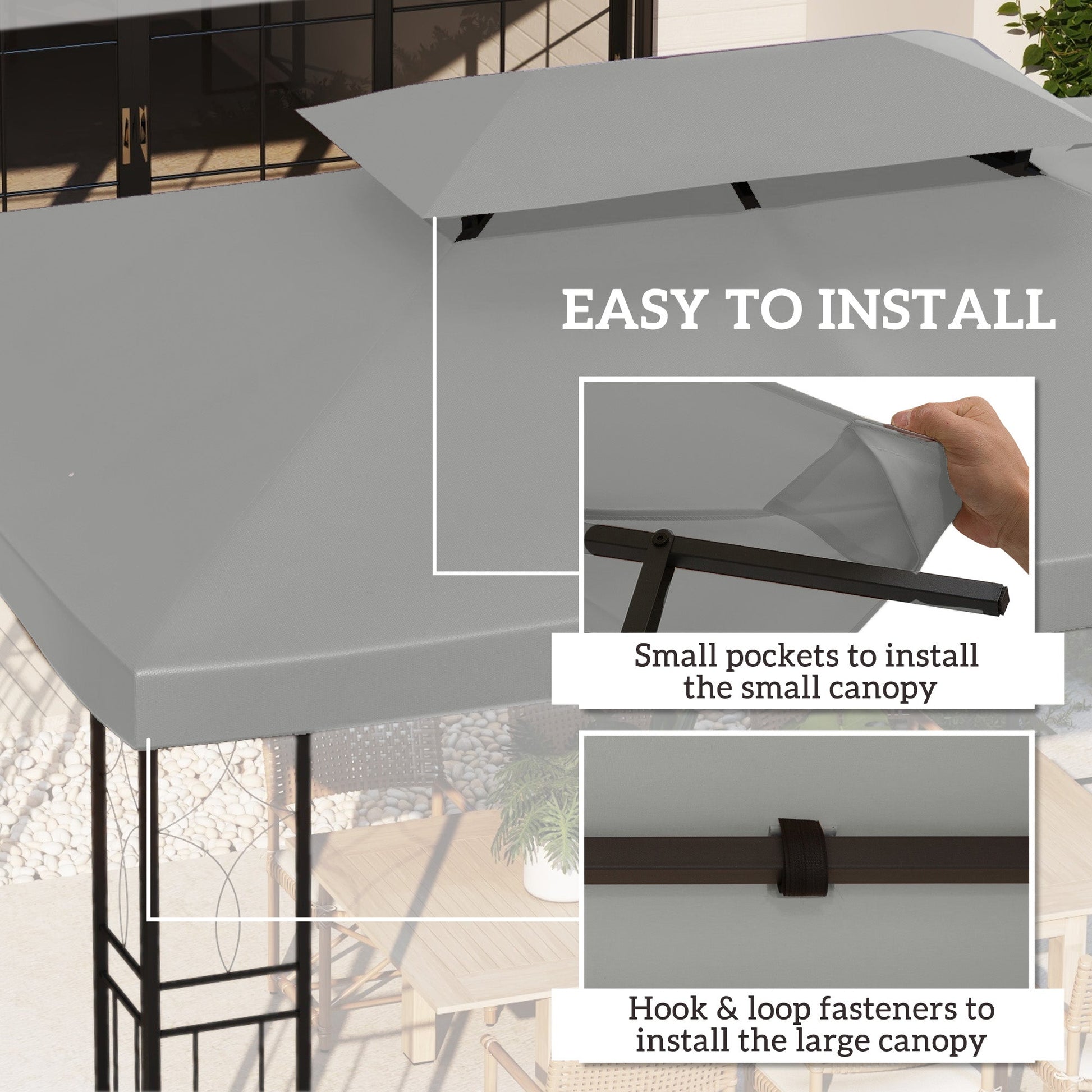 13.1' x 9.8' Gazebo Replacement Canopy 2 Tier Top UV Cover Pavilion Garden Patio Outdoor, Light Grey (TOP ONLY)