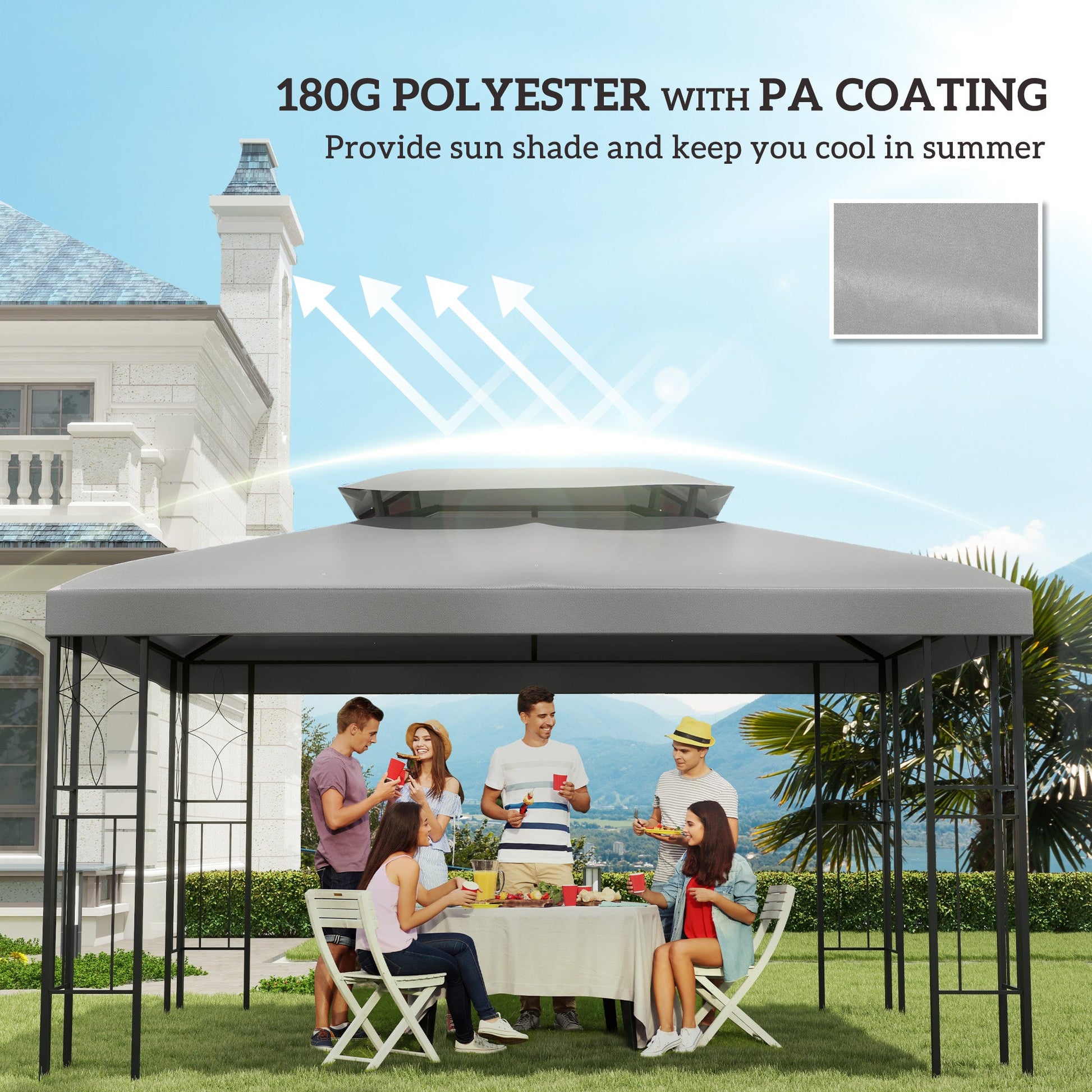 13.1' x 9.8' Gazebo Replacement Canopy 2 Tier Top UV Cover Pavilion Garden Patio Outdoor, Light Grey (TOP ONLY)