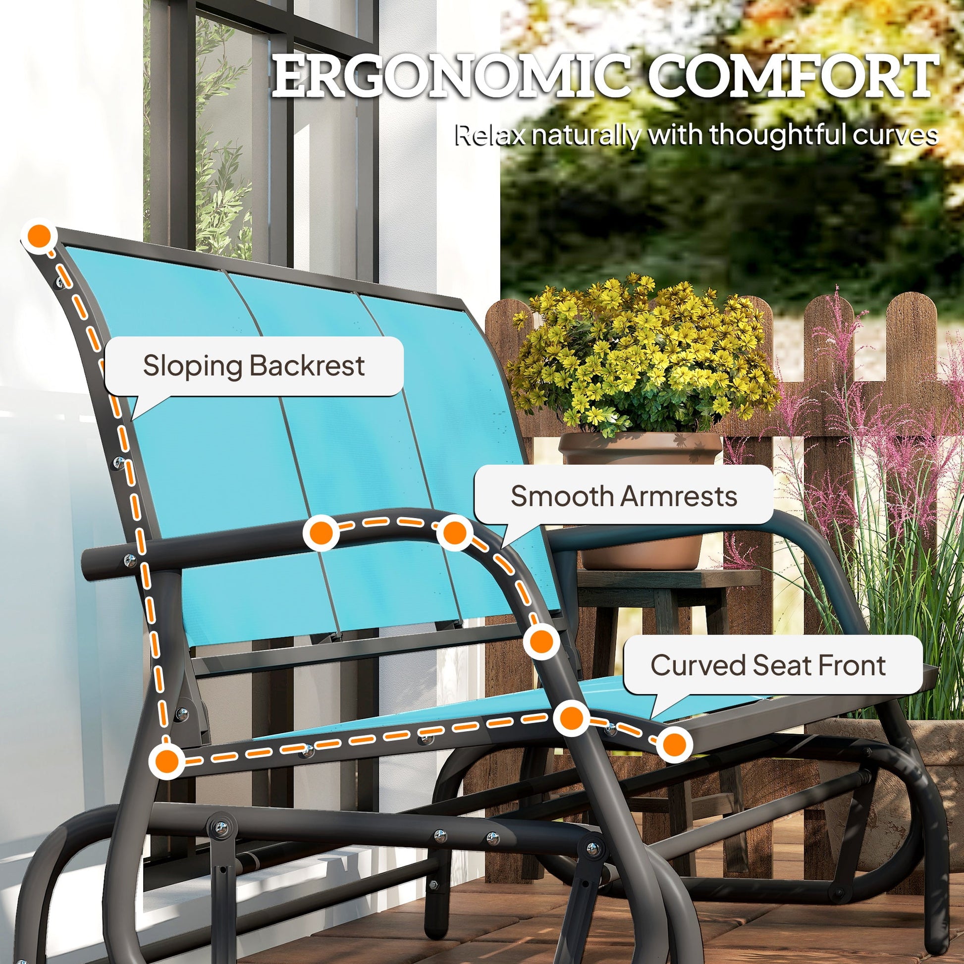 3-Seat Outdoor Glider, Patio Glider Outdoor Bench with Steel Frame, All Weather Breathable Mesh Seat for Garden, Backyard, Lawn, Blue