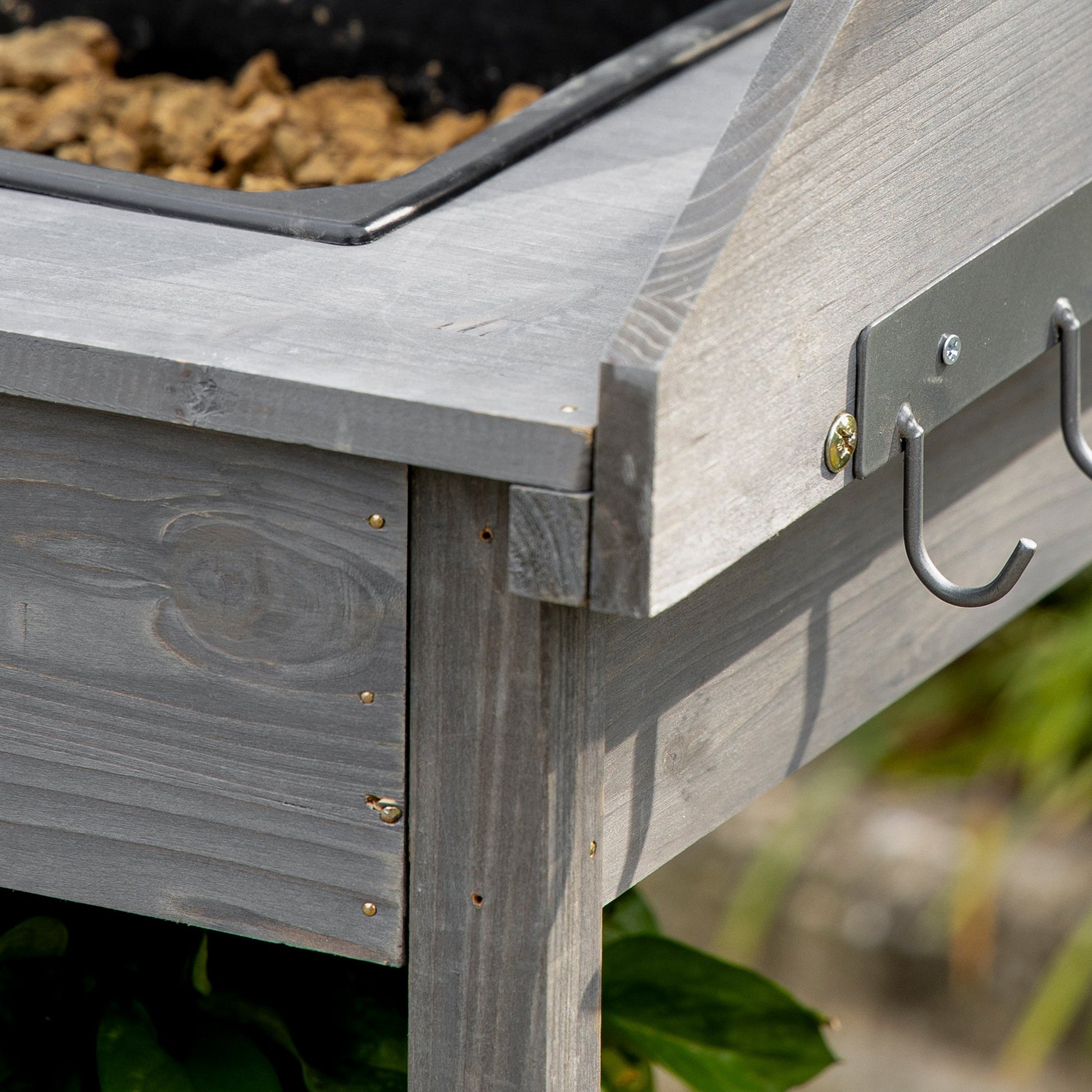 Potting Bench Table Garden Work Bench Workstation with Drawer, Removable Sink, Storage Shelves and Hooks for Patio, Courtyards, Balcony
