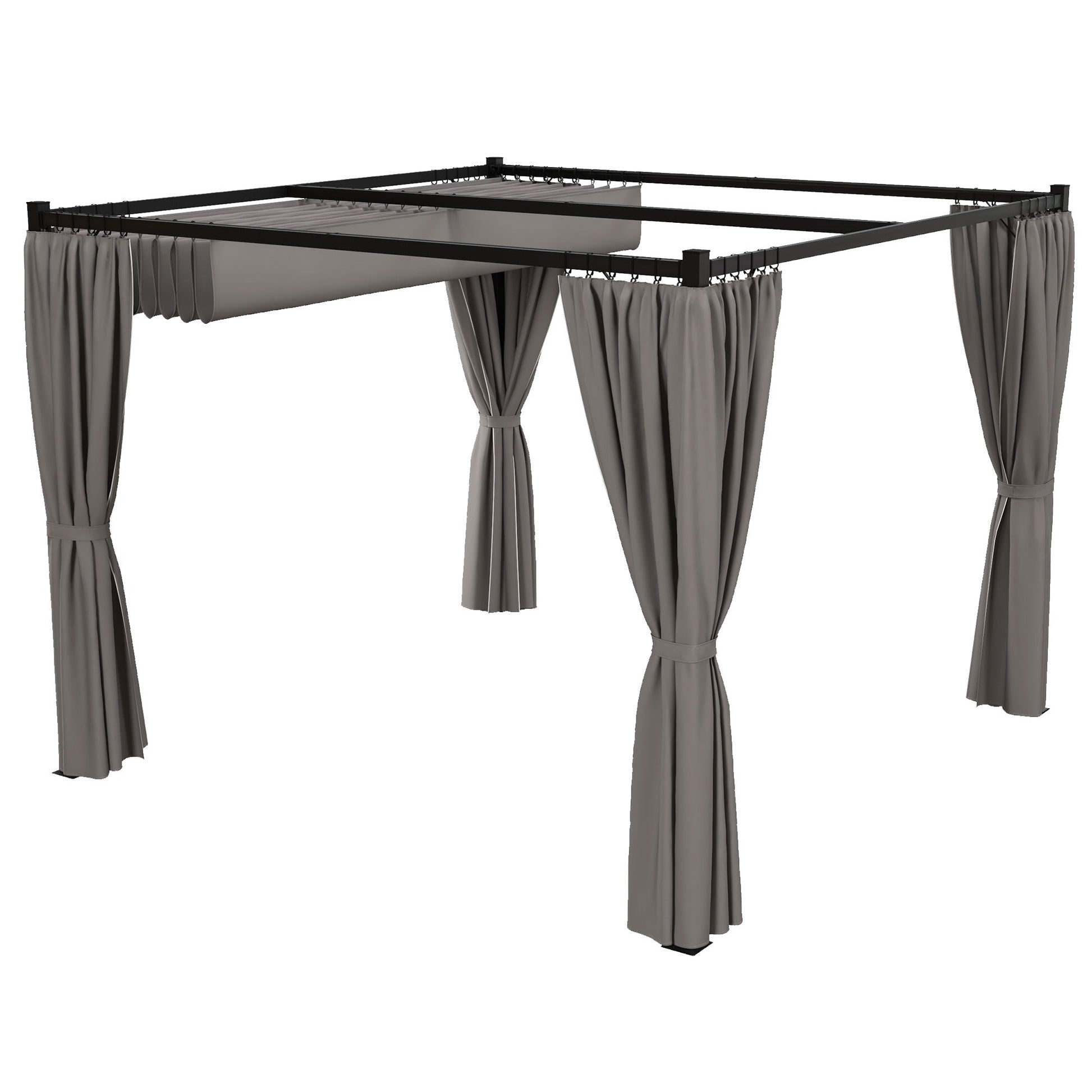 10' x 10' Pergola with Retractable Pergola Canopy and Curtains, Metal Frame Garden Gazebo Outdoor Sun Shade Shelter for Grill, Patio, Deck, Light Grey