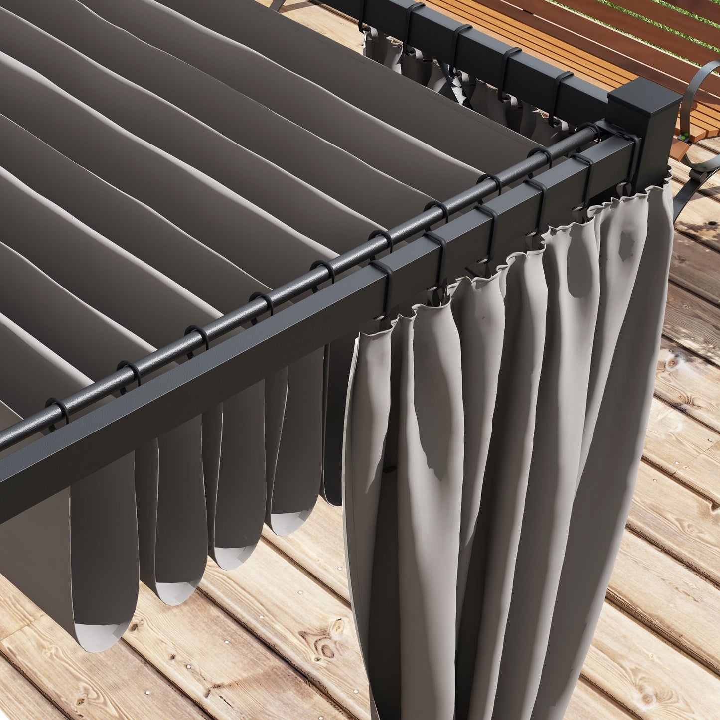 10' x 10' Pergola with Retractable Pergola Canopy and Curtains, Metal Frame Garden Gazebo Outdoor Sun Shade Shelter for Grill, Patio, Deck, Light Grey
