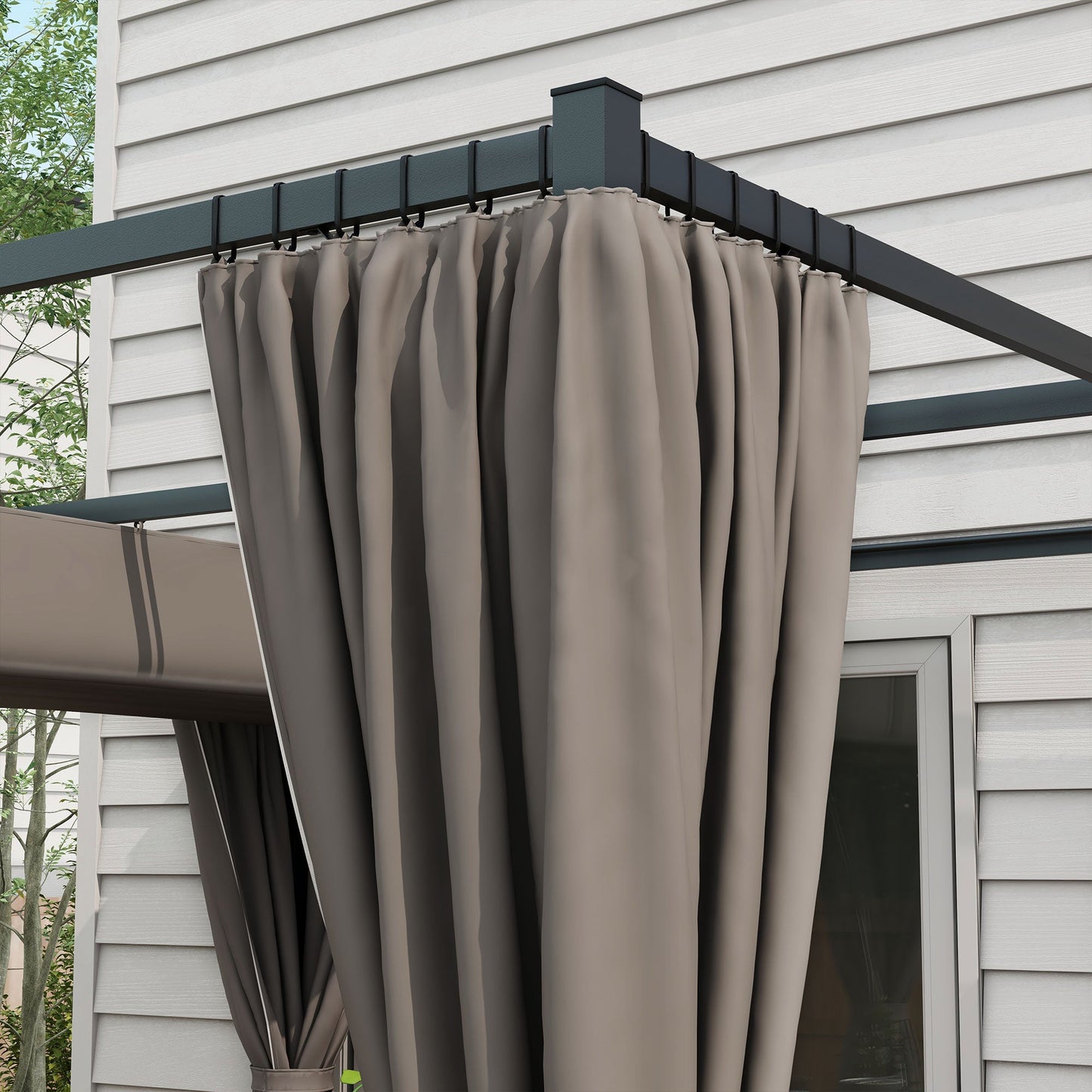 10' x 10' Pergola with Retractable Pergola Canopy and Curtains, Metal Frame Garden Gazebo Outdoor Sun Shade Shelter for Grill, Patio, Deck, Light Grey