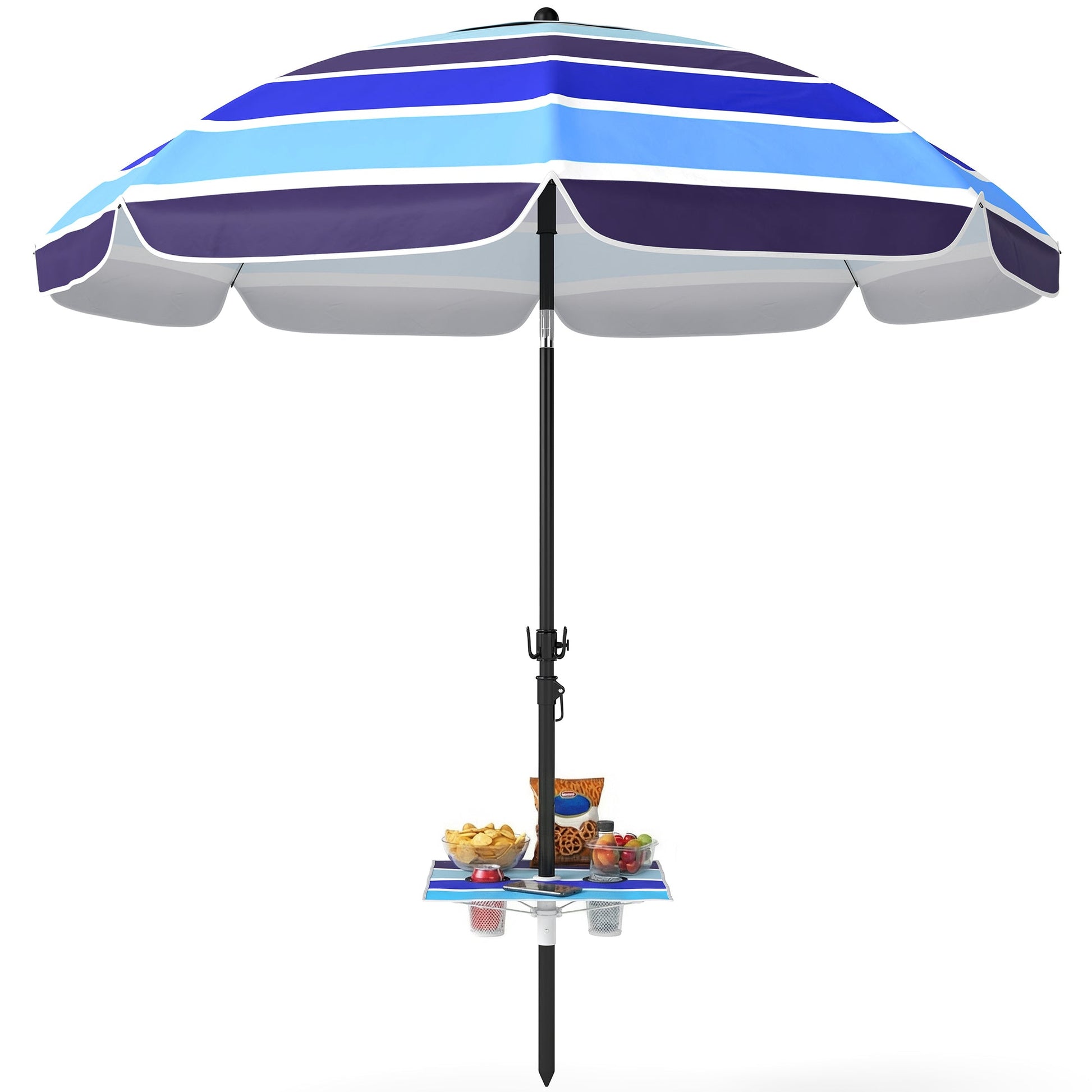 78" Beach Umbrella with Foldable Table and Cup Holder, Adjustable Tilt, Portable with Carry Bag and Hook for Outdoor, Patio, Beach, Multicolor