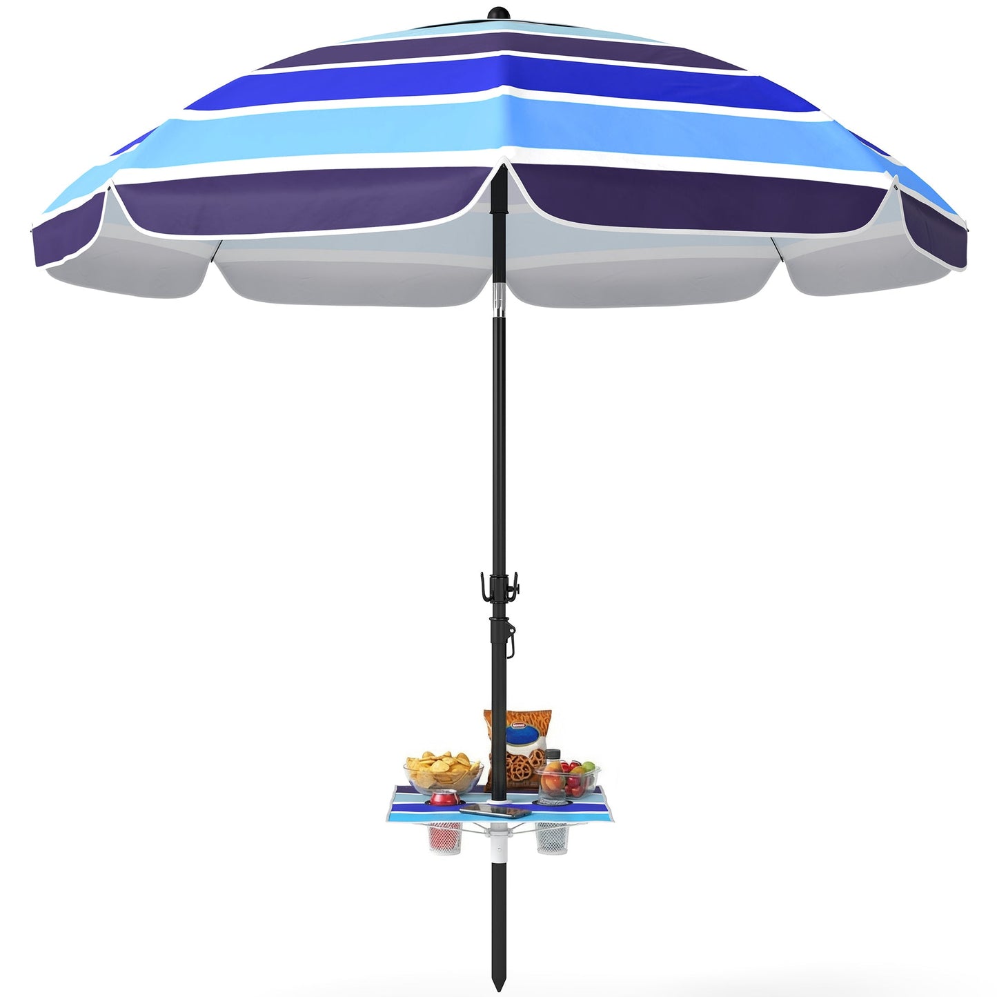 78" Beach Umbrella with Foldable Table and Cup Holder, Adjustable Tilt, Portable with Carry Bag and Hook for Outdoor, Patio, Beach, Multicolor
