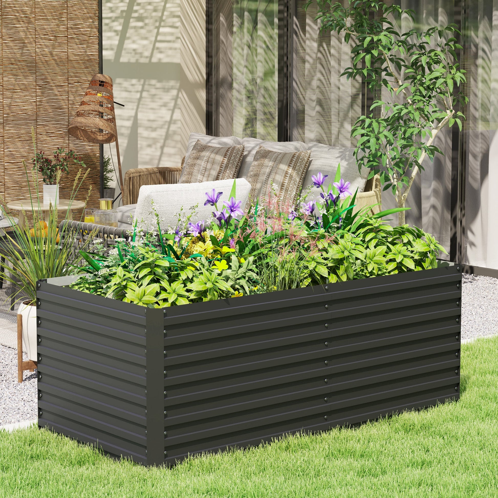 Galvanized Raised Garden Bed, 5' x 3' x 2' Large Outdoor Metal Planter Box, Standing Raised Bed for Growing Flowers, Herbs and Vegetables, Dark Grey