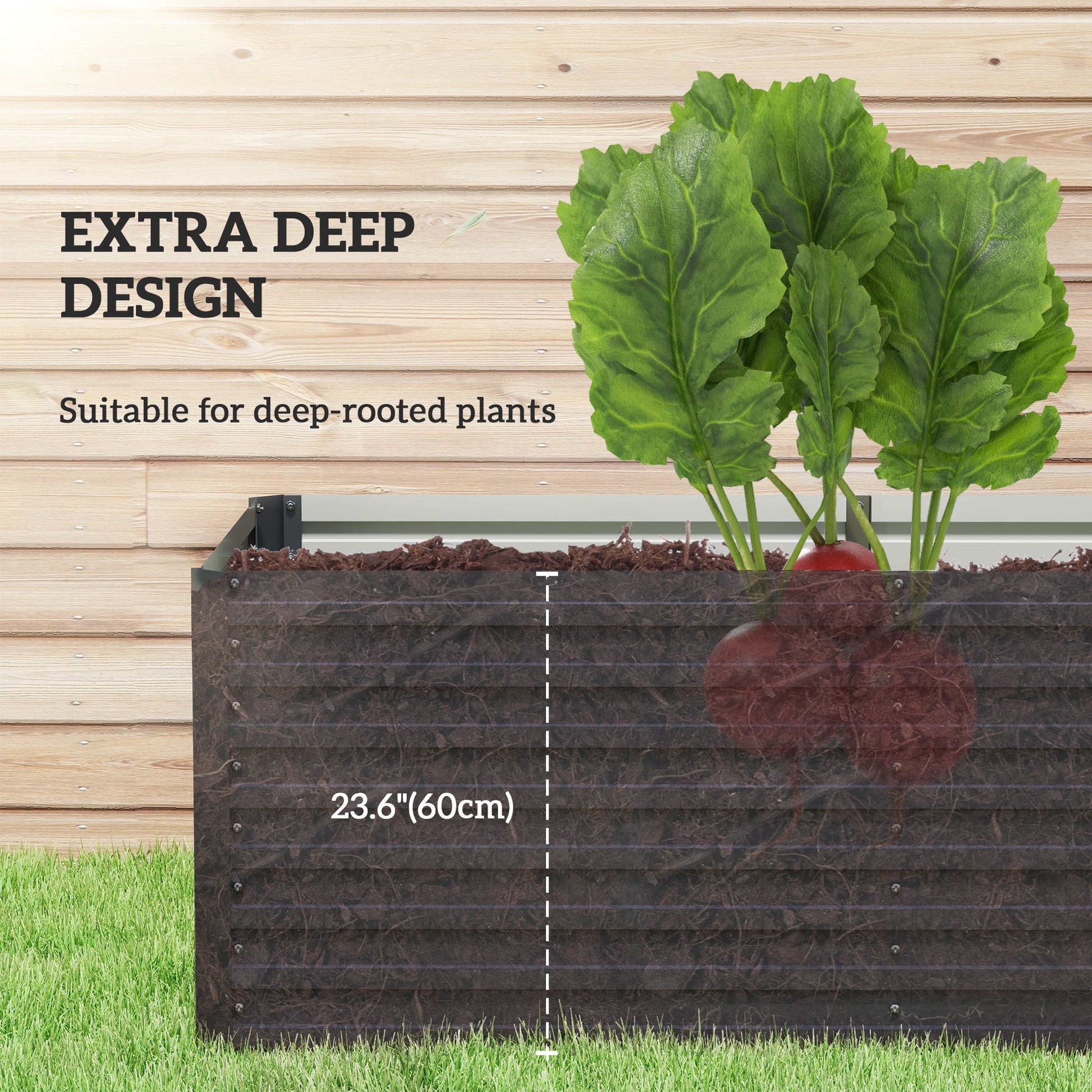 Galvanized Raised Garden Bed, 5' x 3' x 2' Large Outdoor Metal Planter Box, Standing Raised Bed for Growing Flowers, Herbs and Vegetables, Dark Grey
