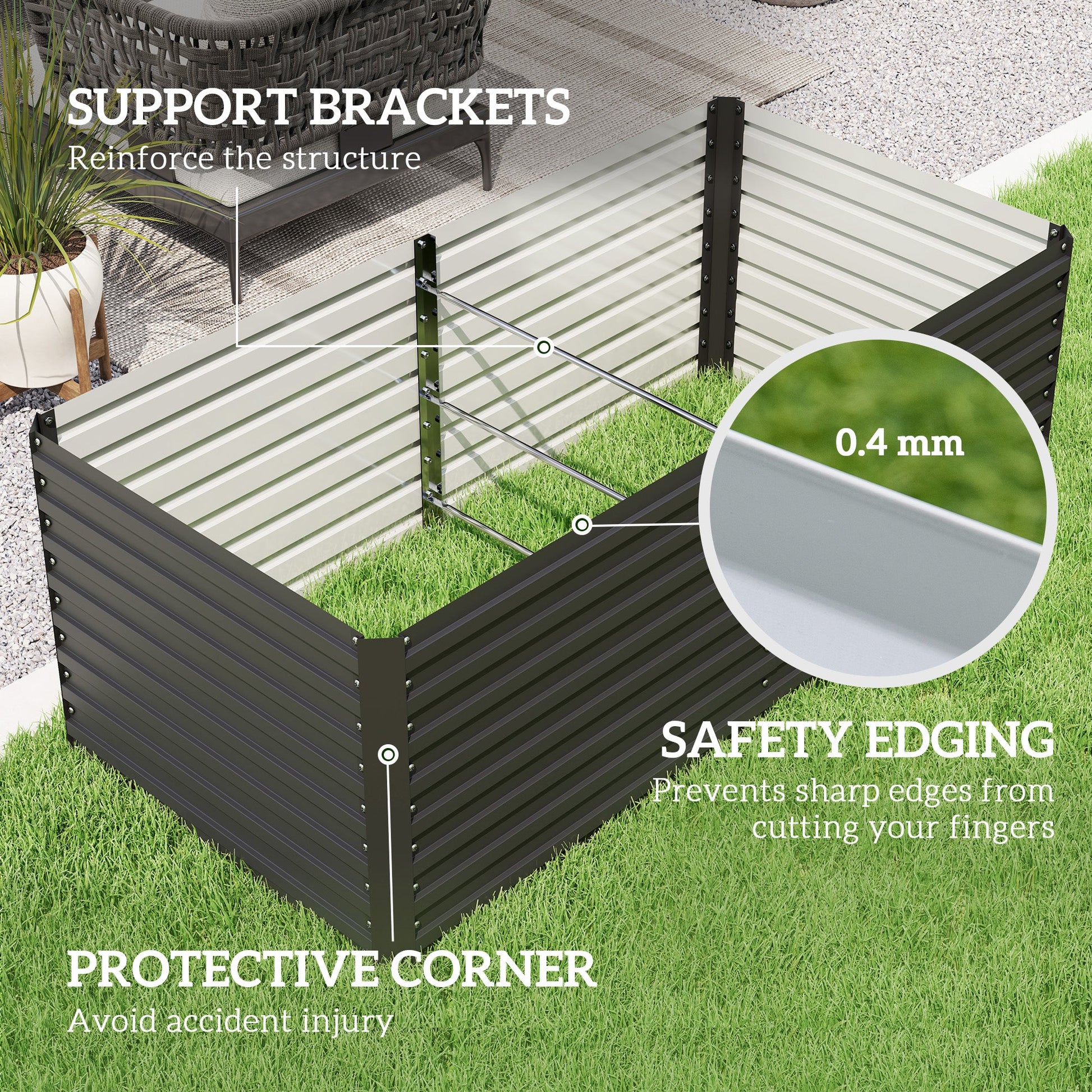 Galvanized Raised Garden Bed, 5' x 3' x 2' Large Outdoor Metal Planter Box, Standing Raised Bed for Growing Flowers, Herbs and Vegetables, Dark Grey
