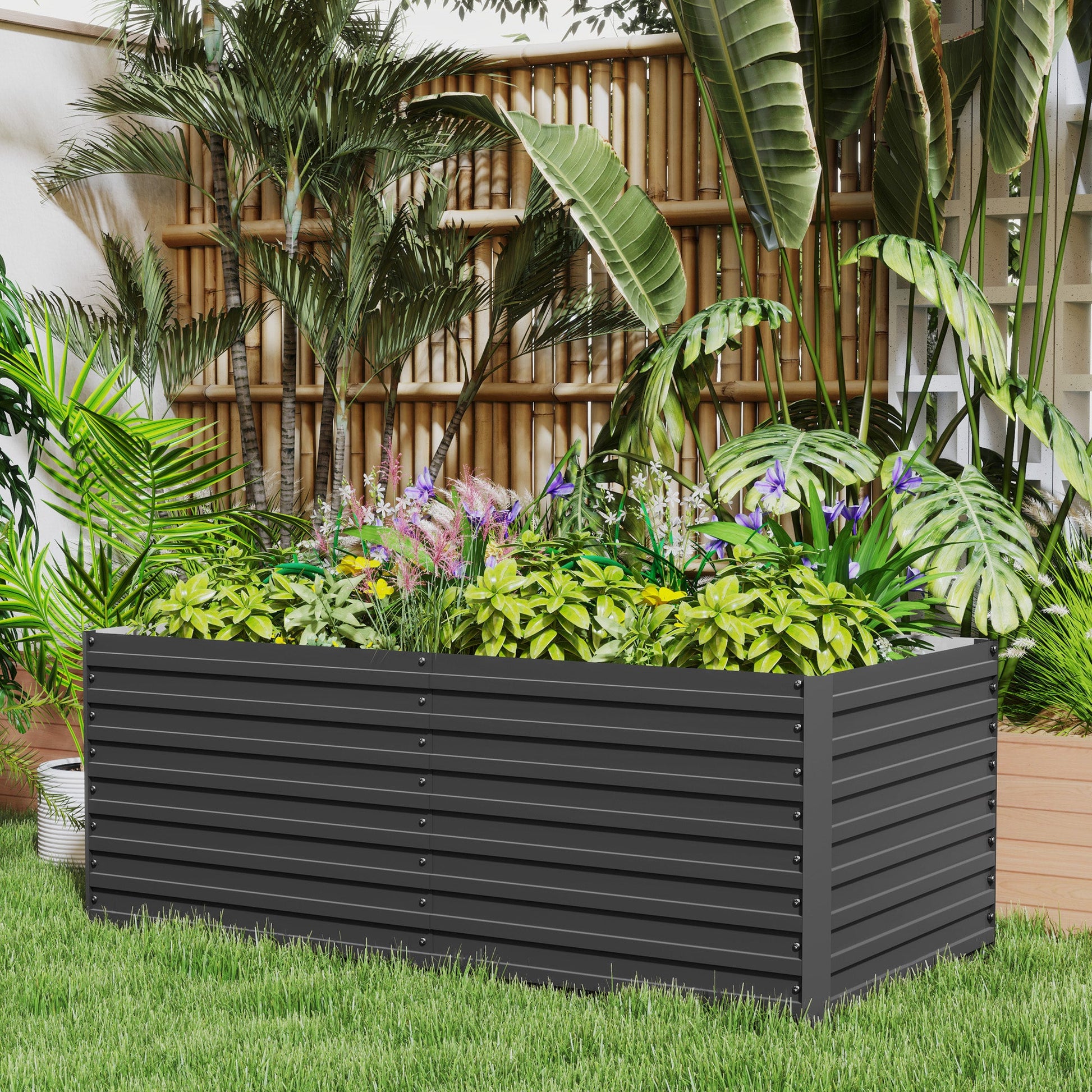 Galvanized Raised Garden Bed, 5' x 3' x 2' Large Outdoor Metal Planter Box, Standing Raised Bed for Growing Flowers, Herbs and Vegetables, Dark Grey