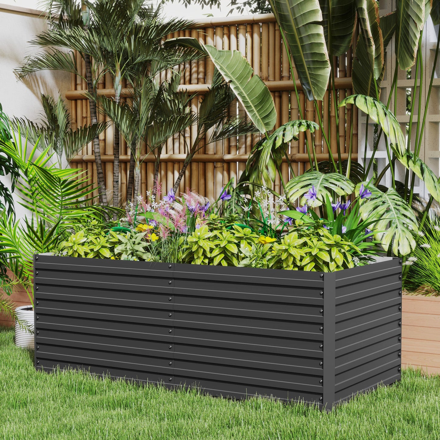 Galvanized Raised Garden Bed, 5' x 3' x 2' Large Outdoor Metal Planter Box, Standing Raised Bed for Growing Flowers, Herbs and Vegetables, Dark Grey