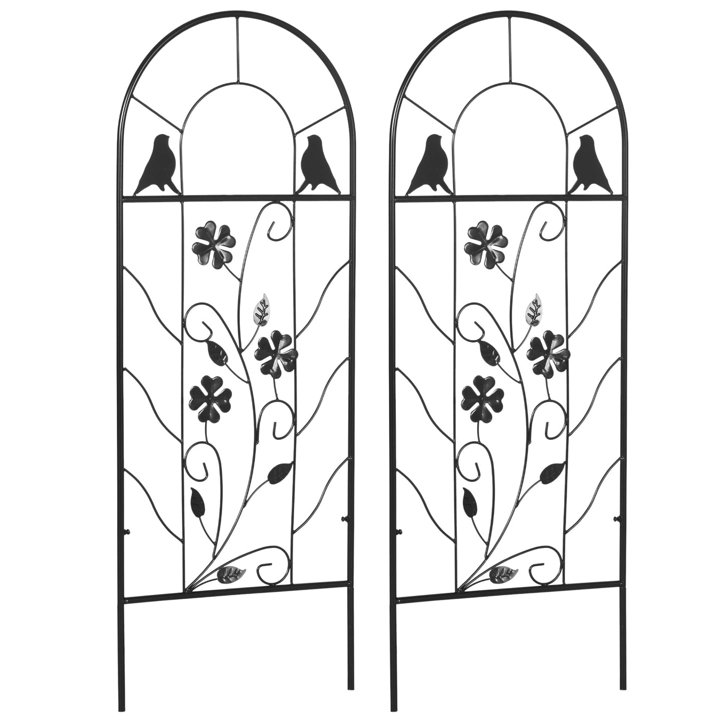 2 Pack Garden Trellis for Climbing Plants, Outdoor Metal Grid Panels with Birds and Leaves, for Roses, Vine Flower, Cucumber, Clematis, 39" Tall