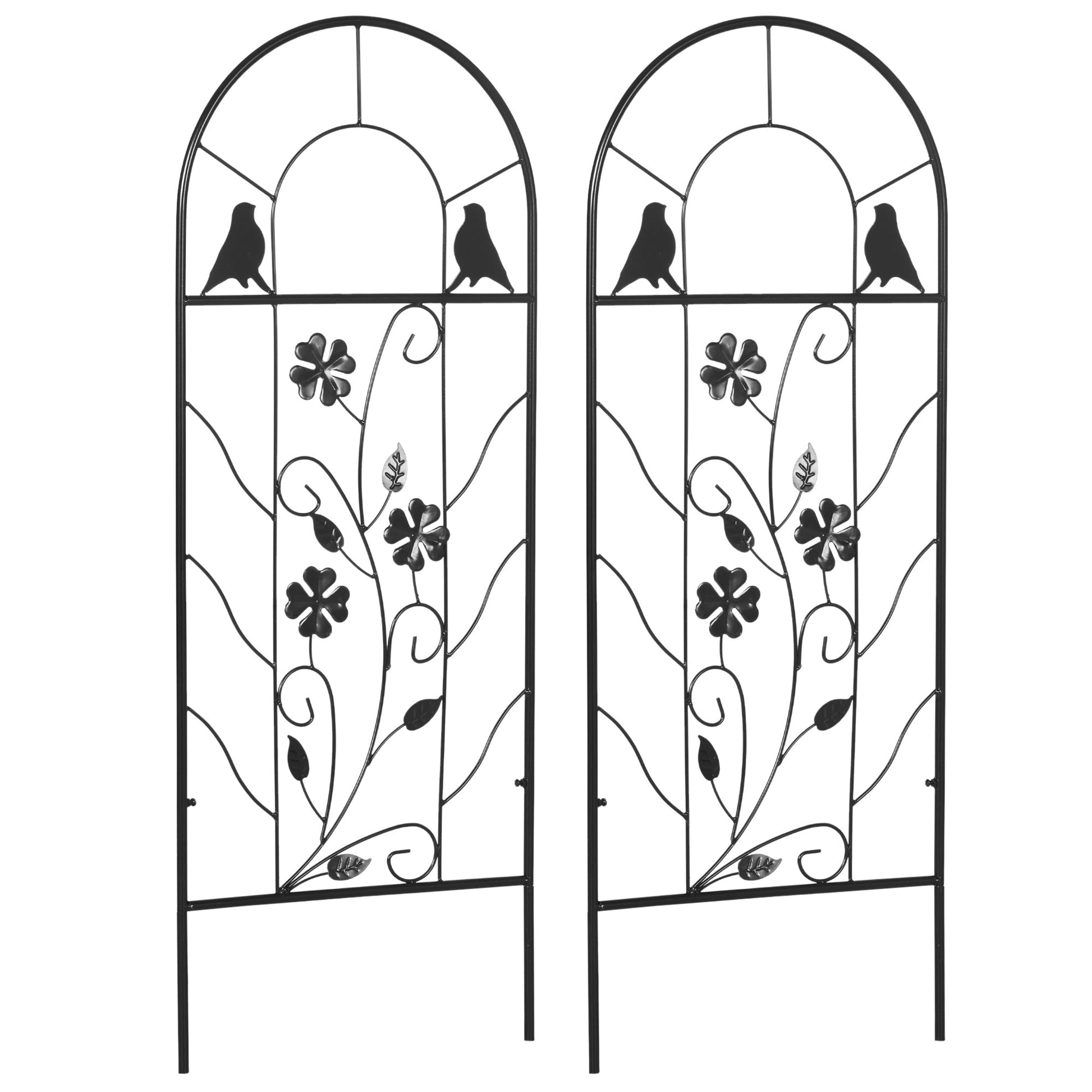 2 Pack Garden Trellis for Climbing Plants, Outdoor Metal Grid Panels with Birds and Leaves, for Roses, Vine Flower, Cucumber, Clematis, 39" Tall
