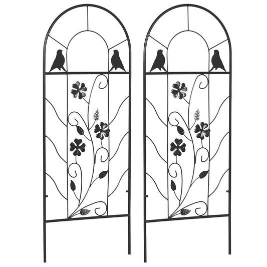 2 Pack Garden Trellis for Climbing Plants, Outdoor Metal Grid Panels with Birds and Leaves, for Roses, Vine Flower, Cucumber, Clematis, 39" Tall