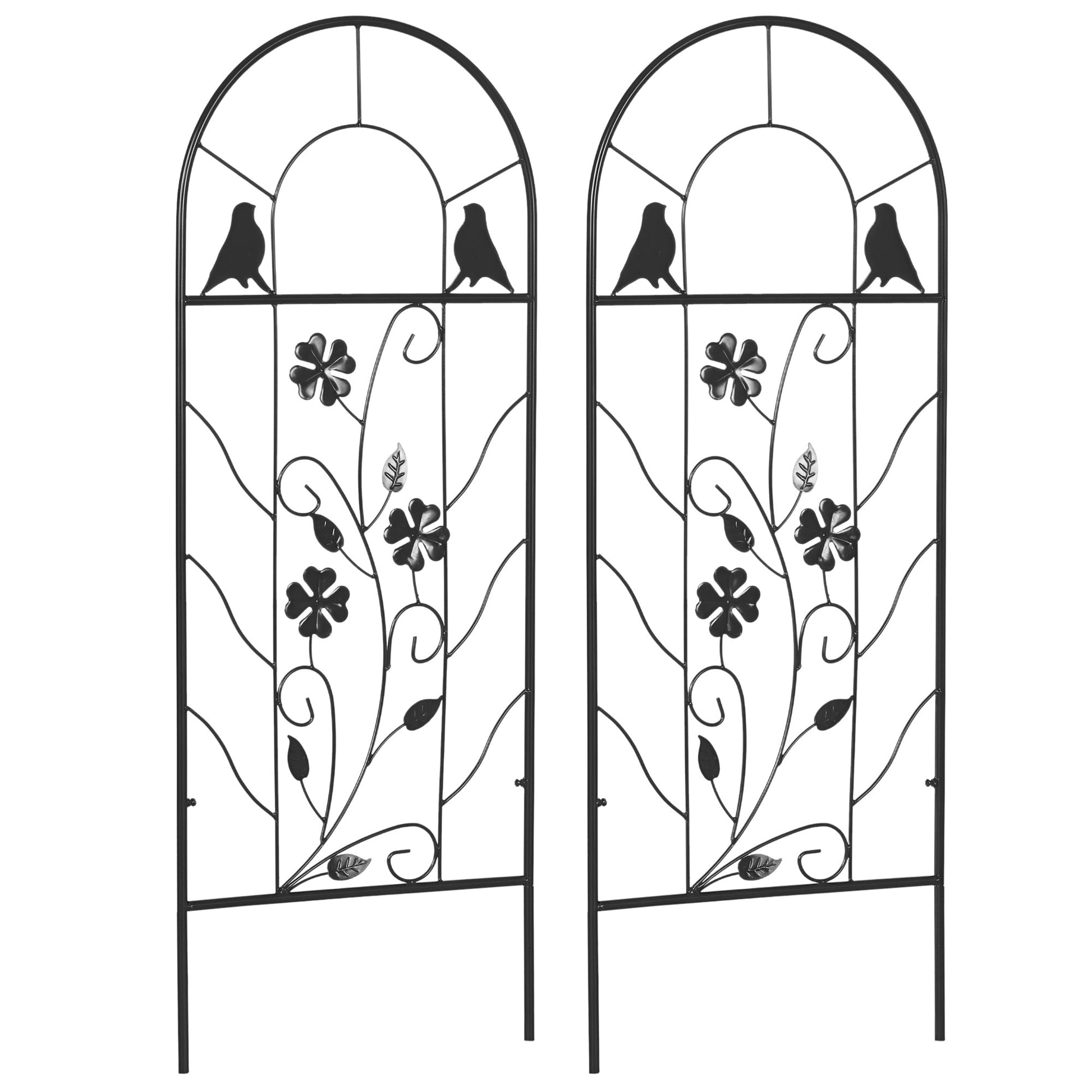 2 Pack Garden Trellis for Climbing Plants, Outdoor Metal Grid Panels with Birds and Leaves, for Roses, Vine Flower, Cucumber, Clematis, 39" Tall