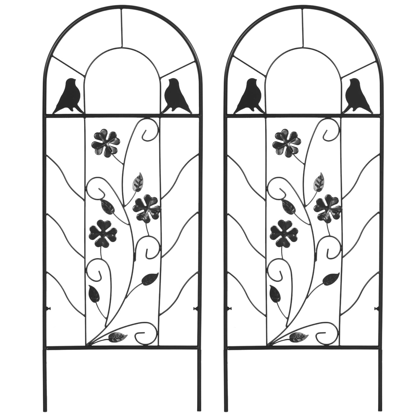 2 Pack Garden Trellis for Climbing Plants, Outdoor Metal Grid Panels with Birds and Leaves, for Roses, Vine Flower, Cucumber, Clematis, 39" Tall